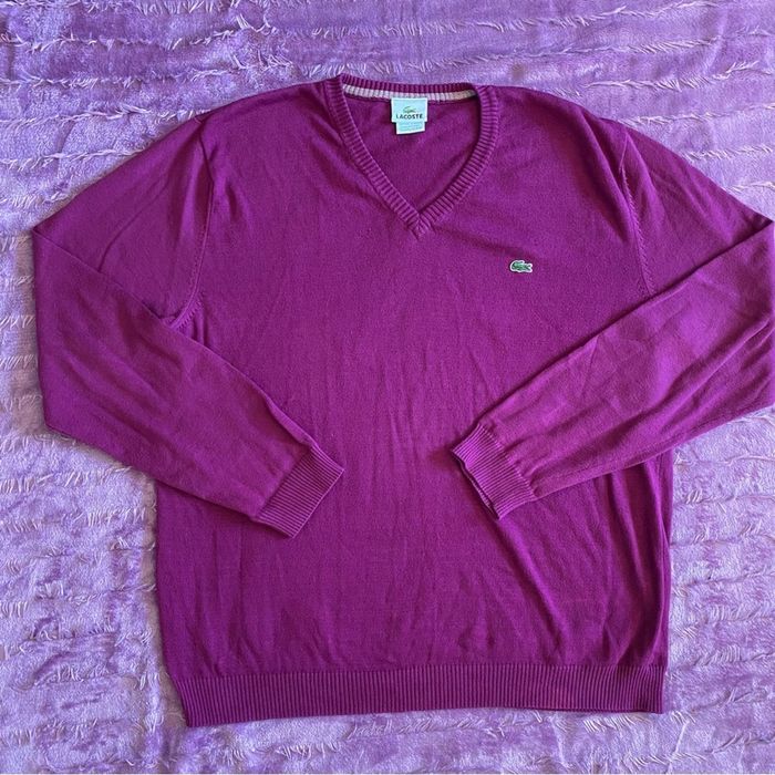 Lacoste Vintage Lacoste MEN'S V-NECK ORGANIC COTTON SWEATER Magenta