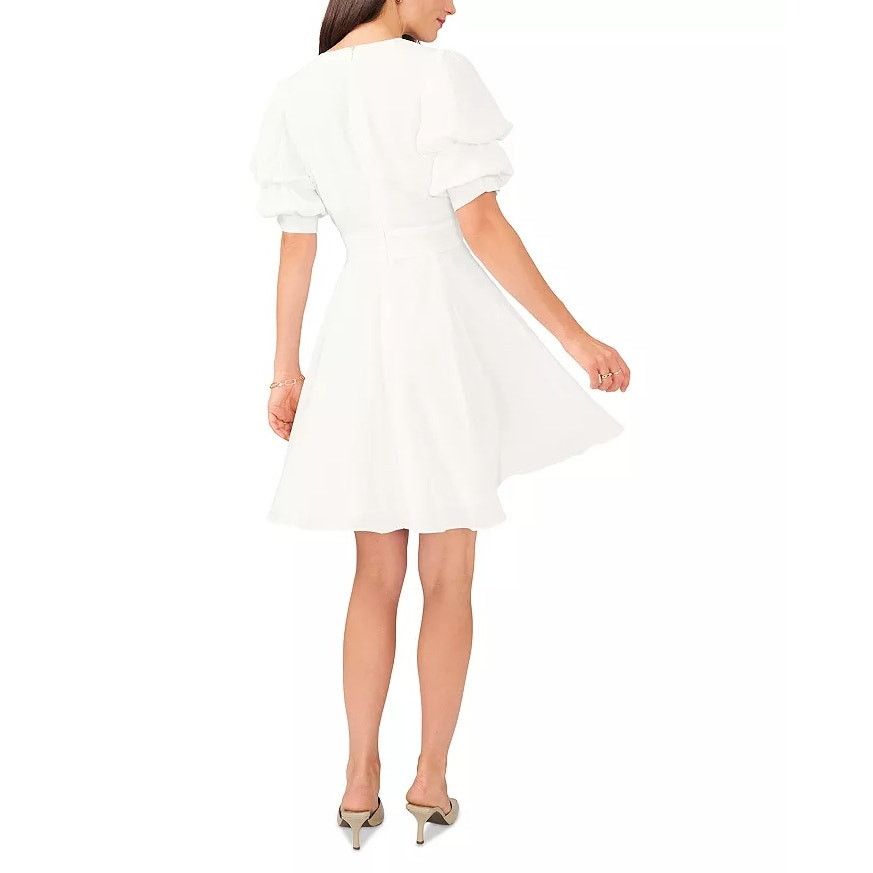 The Unbranded Brand 1.STATE Women White Fit & Flare V-Neck Mini Sun Dress Size S Size S / US 4 / IT 40 - 4 Thumbnail