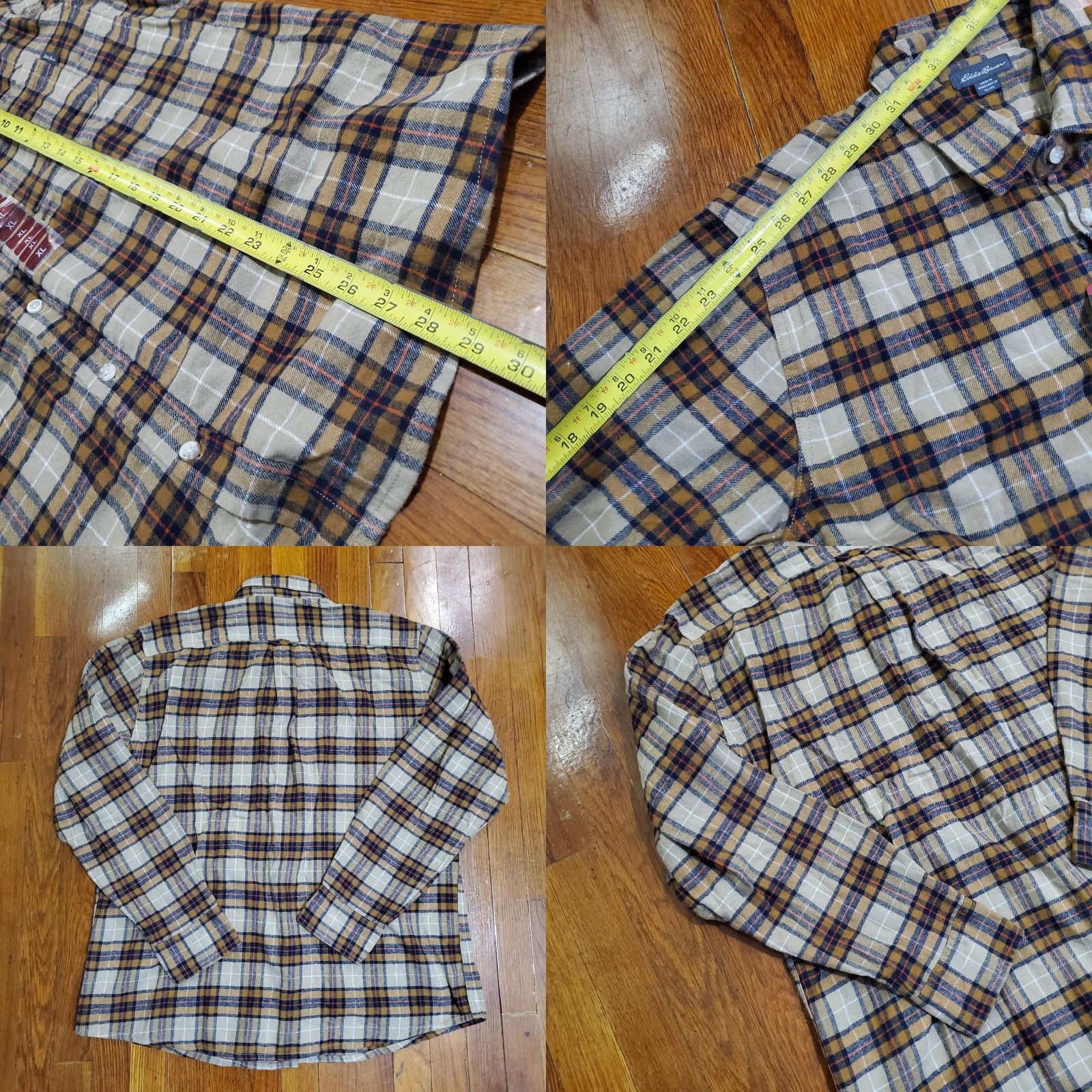 Eddie Bauer Eddie Bauer Bristol Flannel Shirt Mens XL Plaid Long Sleeve Button-Up Beige Tan Brown Blue Pocket Logo Size US XL / EU 56 / 4 - 8 Thumbnail