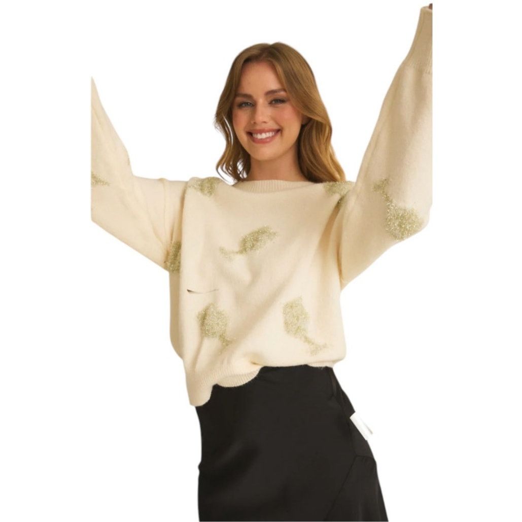 Other Gilli Cream Silver Champagne Glasses Graphic Novelty Sweater Size S / US 4 / IT 40 - 1 Thumbnail