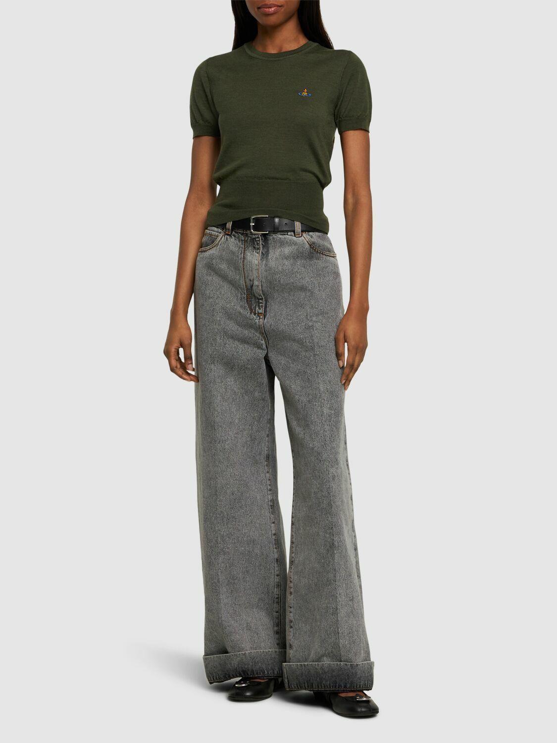 Vivienne Westwood o1f1d3z0226 Bea Logo Knitted T-Shirt in Moss Green Size XS / US 0-2 / IT 36-38 - 2 Thumbnail