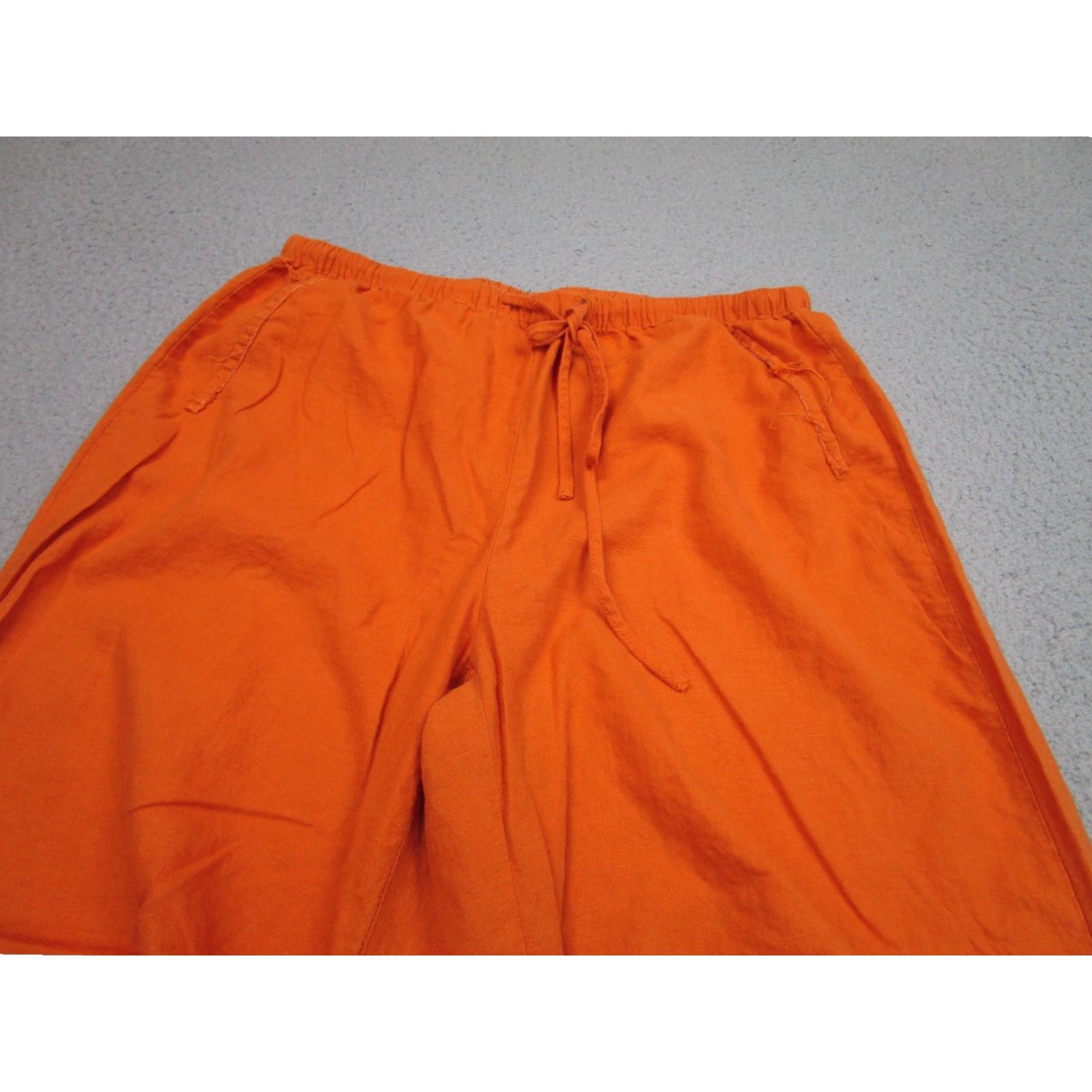 Vintage Linen Pants Womens M Orange Rayon Wide Leg Beach Coastal Resort Clean Girl Size 32" / US 10 / IT 46 - 2 Thumbnail