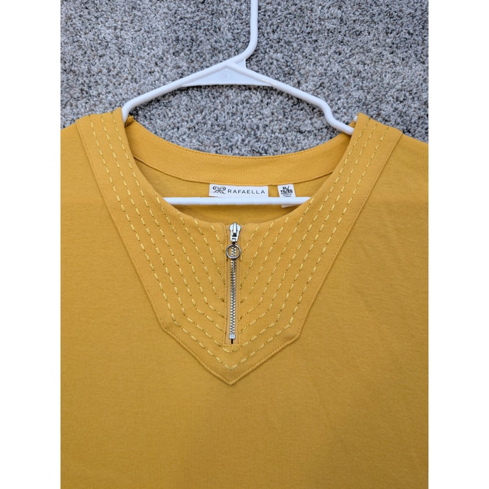 Vintage Rafaella Dress Womens XL Yellow Short Sleeve Cotton Zip Neck Casual Pullover Size XL / US 12-14 / IT 48-50 - 4 Thumbnail
