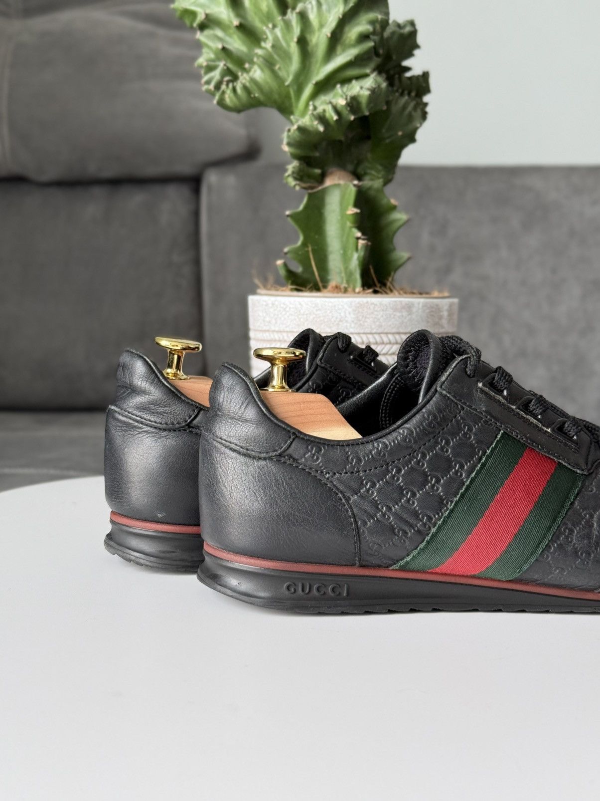 Gucci Gucci Black GG Guccissima Leather Sneakers Stripe Low Top Size US 10 / IT 40 - 5 Thumbnail