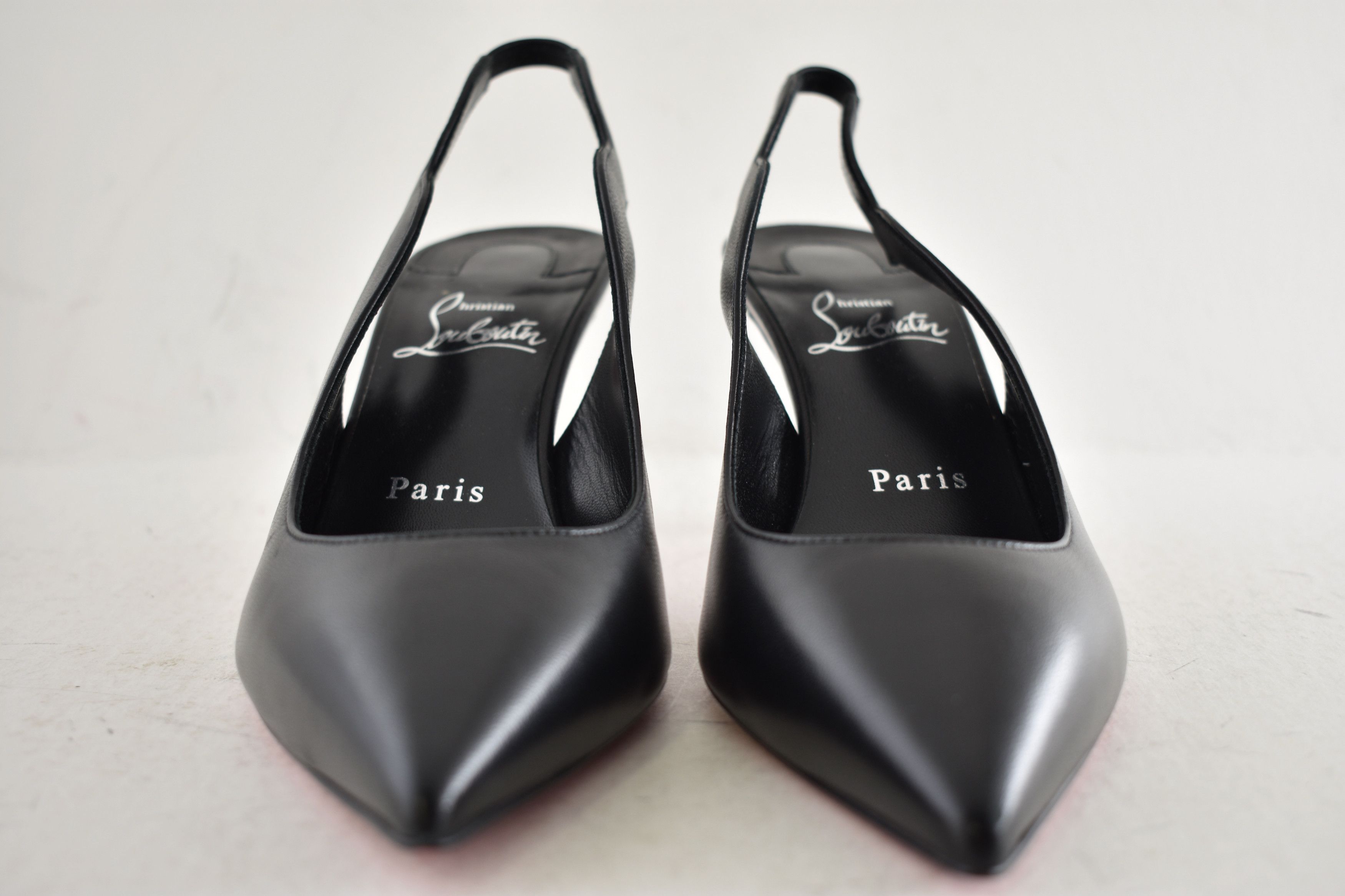 Christian Louboutin Hot Chick Sling 70 Black Nappa Leather Low Heel Pump 36.5 Size US 6.5 / IT 36.5 - 8 Thumbnail