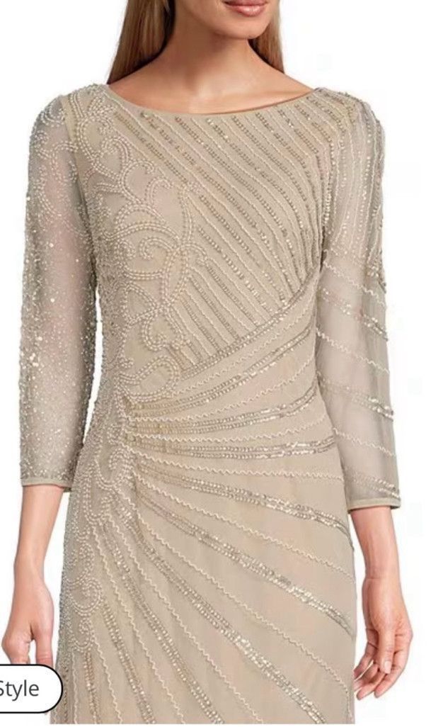 Adrianna Papell Women's Adrianna Papell Beige Beaded Long Gown Size 2 Size XS / US 0-2 / IT 36-38 - 3 Thumbnail