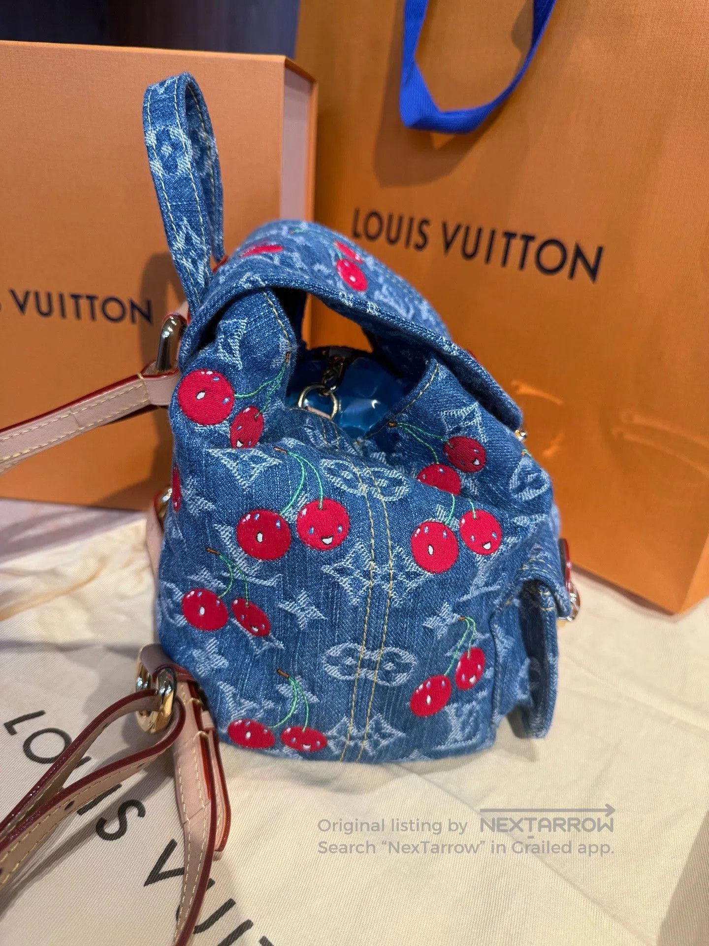 Takashi Murakami LV x Murakami Cherry Denim Backpack. Size ONE SIZE - 4 Thumbnail
