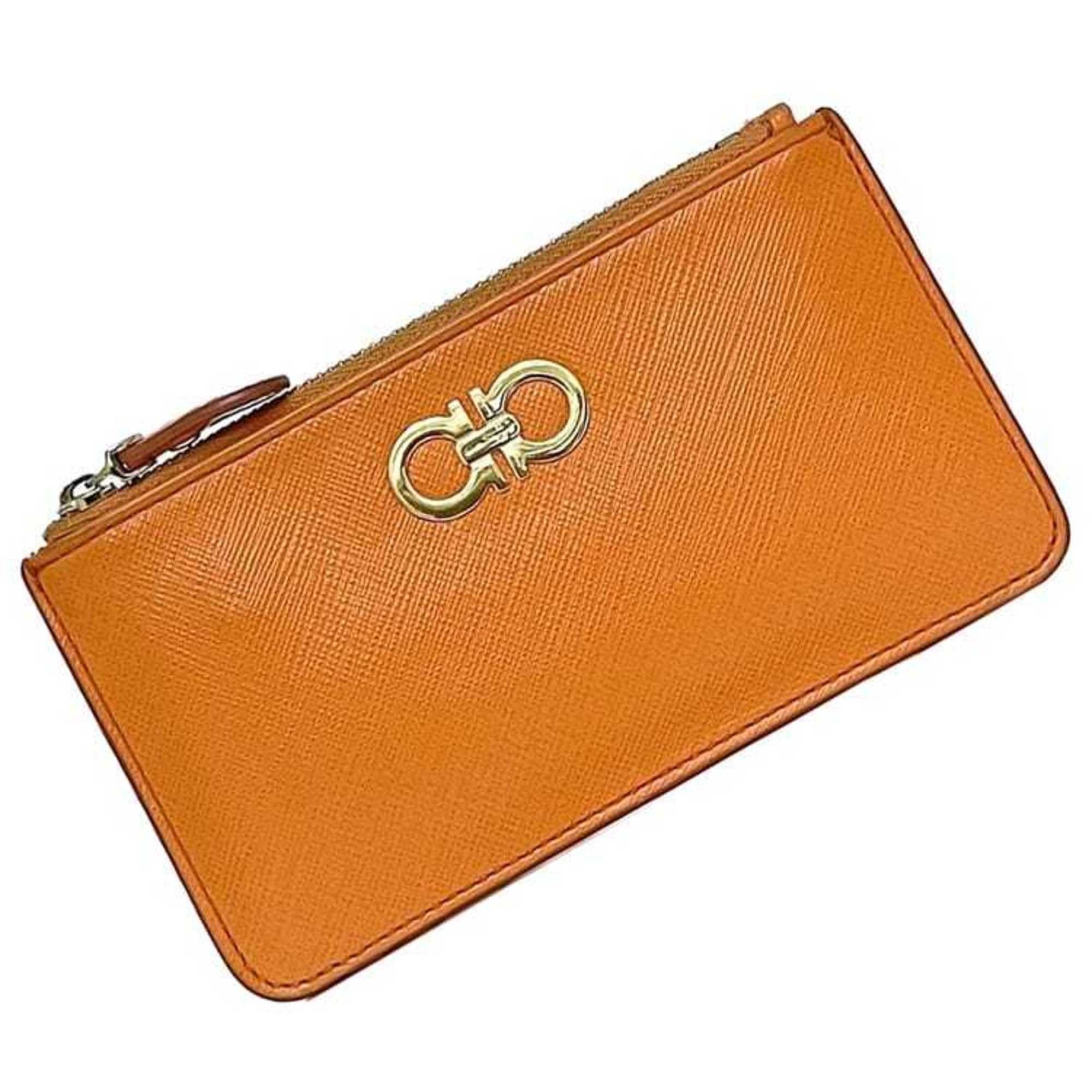 Salvatore Ferragamo Salvatore Ferragamo Coin Case ec-23091 Orange Gancini Leather GJ-22B956 Women's Size ONE SIZE - 1 Thumbnail
