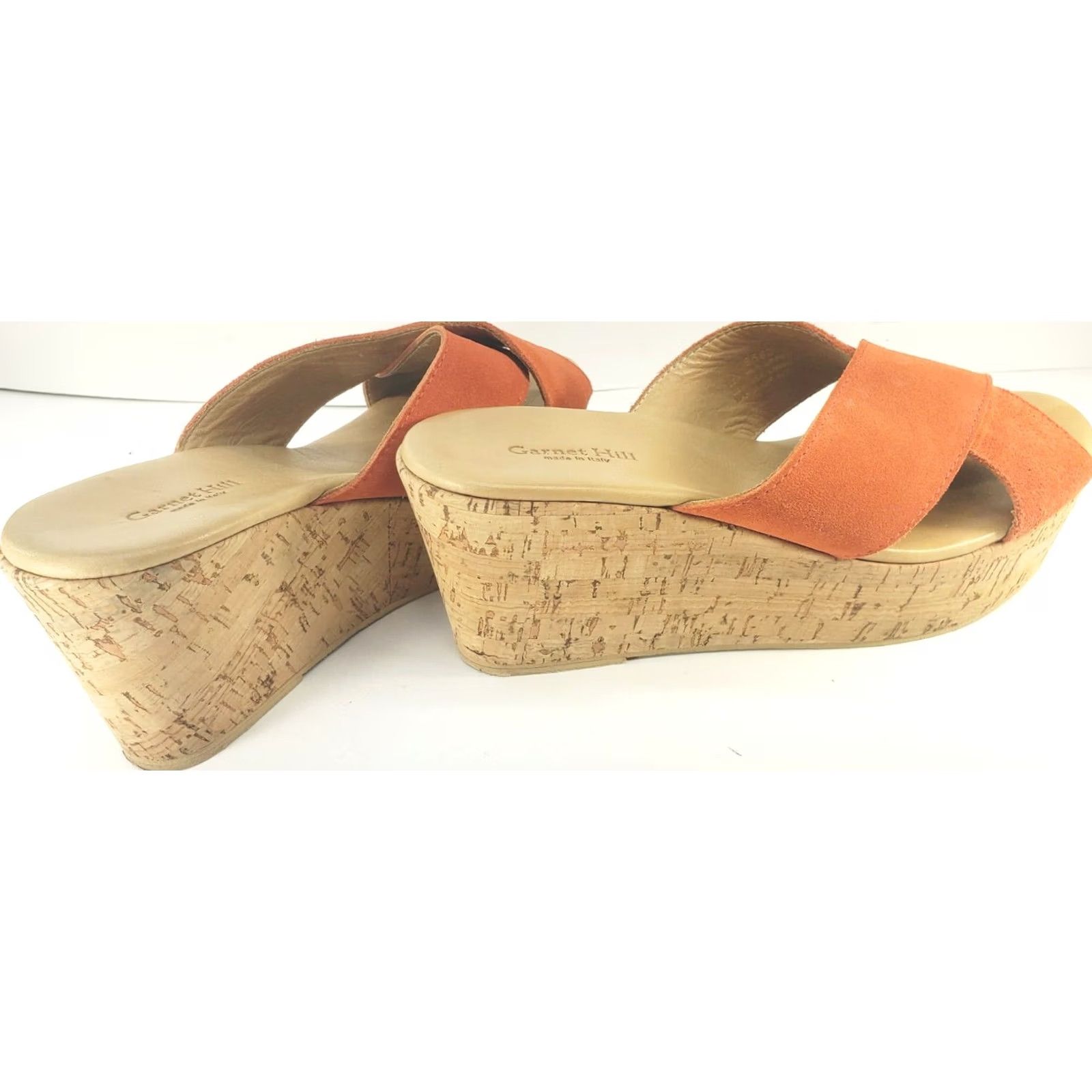 Vintage Garnet Hill Orange Canvas Cork Wedge Sandals 9M Leather Insoles Slip On Women Size US 9 / IT 39 - 4 Thumbnail