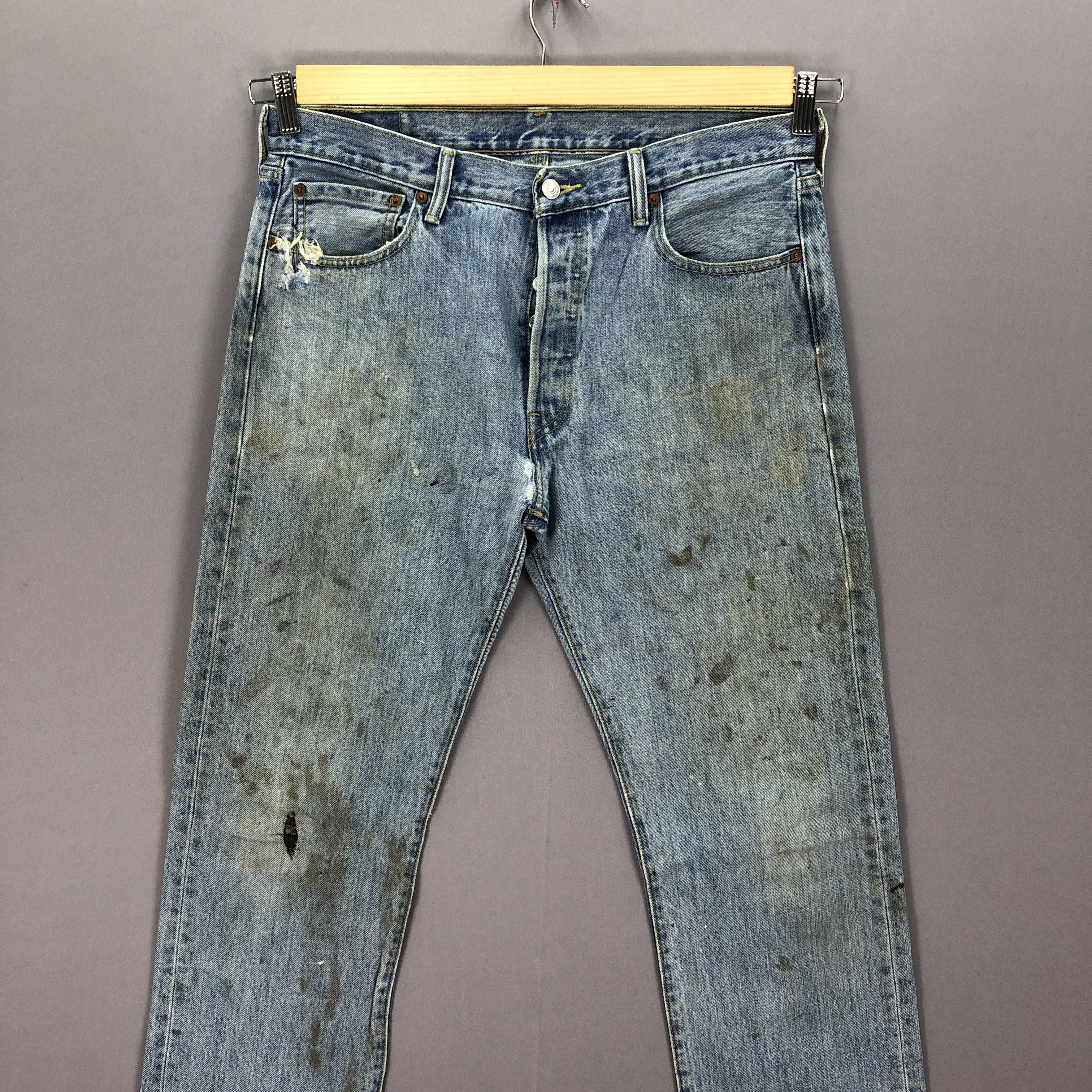 Jean Vintage Dirty Levis 501 Faded Jeans Levi's Light Wash Denim Size US 34 / EU 50 - 5 Thumbnail