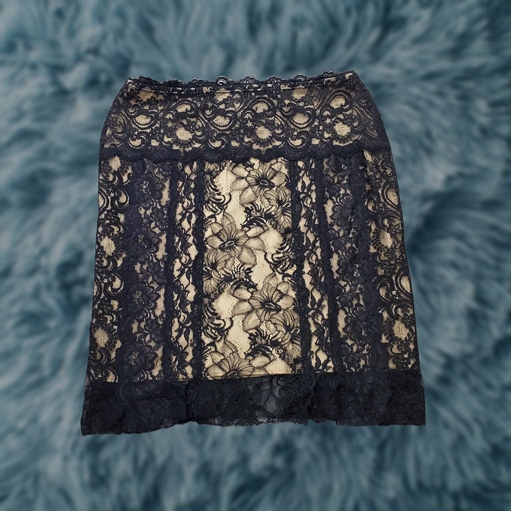 Nicole Miller Nicole Miller Womens Mini Skirt L Multicolor Floral Lace Overlay Lined USA Made Size 36" / US 14 / IT 50 - 1 Thumbnail