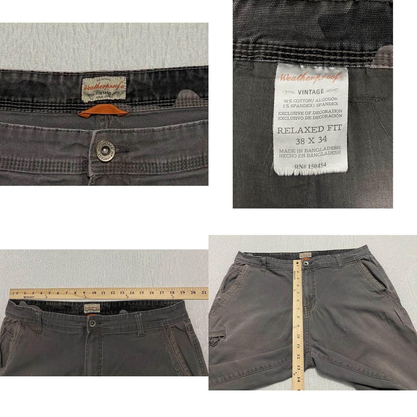 Weatherproof Weatherproof Pants Mens Casual 38 Gray Relaxed Canvas Stretch Cargo Front Zipper Pockets 34 Inseam 100% Cotton Spandex Straight Vintage Size US 38 / EU 54 - 8 Thumbnail
