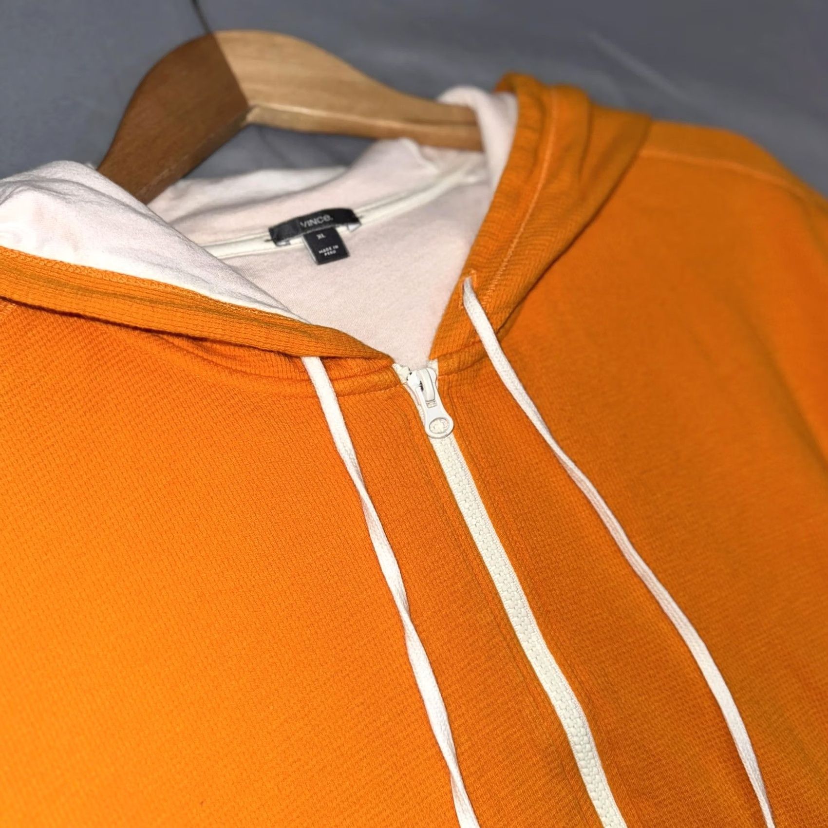 Vince Vince Hoodie Sweatshirt Mens XL Orange Full Zip Waffle Knit Cotton Lightweight Size US XL / EU 56 / 4 - 4 Thumbnail