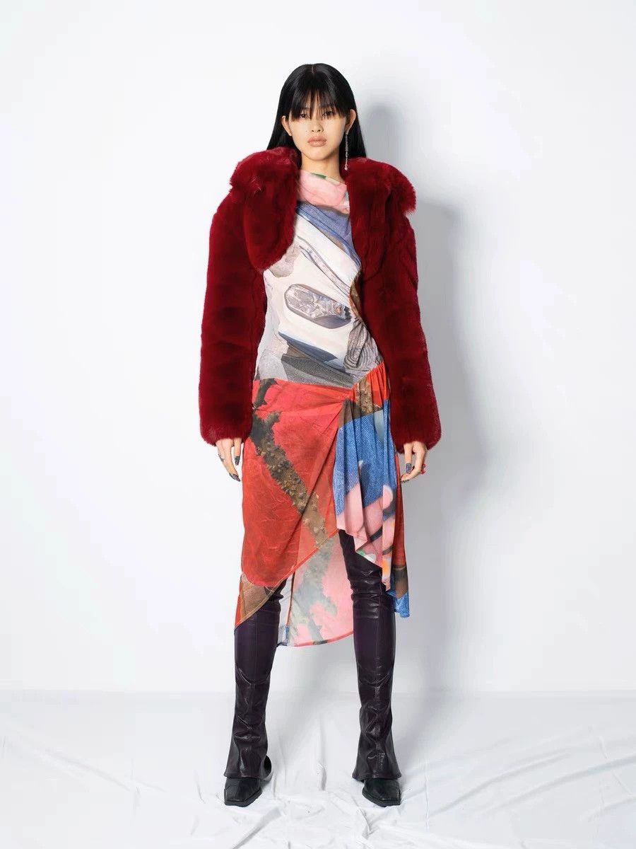 Other LUCENCY Paneled Long Pile Cherry Red Short Vest Size M / US 6-8 / IT 42-44 - 5 Thumbnail