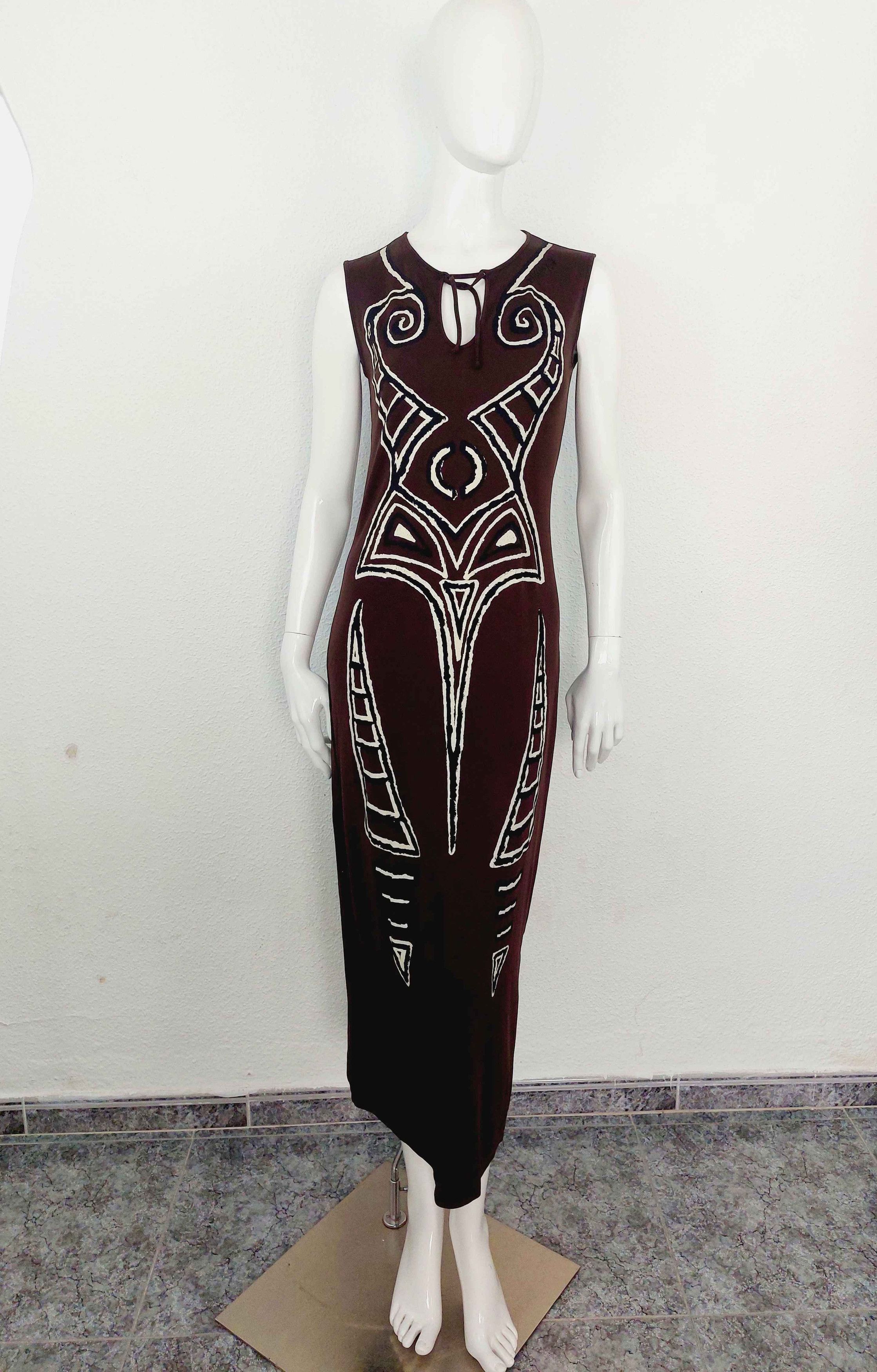Miss Sixty Y2K Miss Sixty Tribal Maori Skeleton Tattoo Maxi Dress Size L / US 10 / IT 46 - 1 Thumbnail