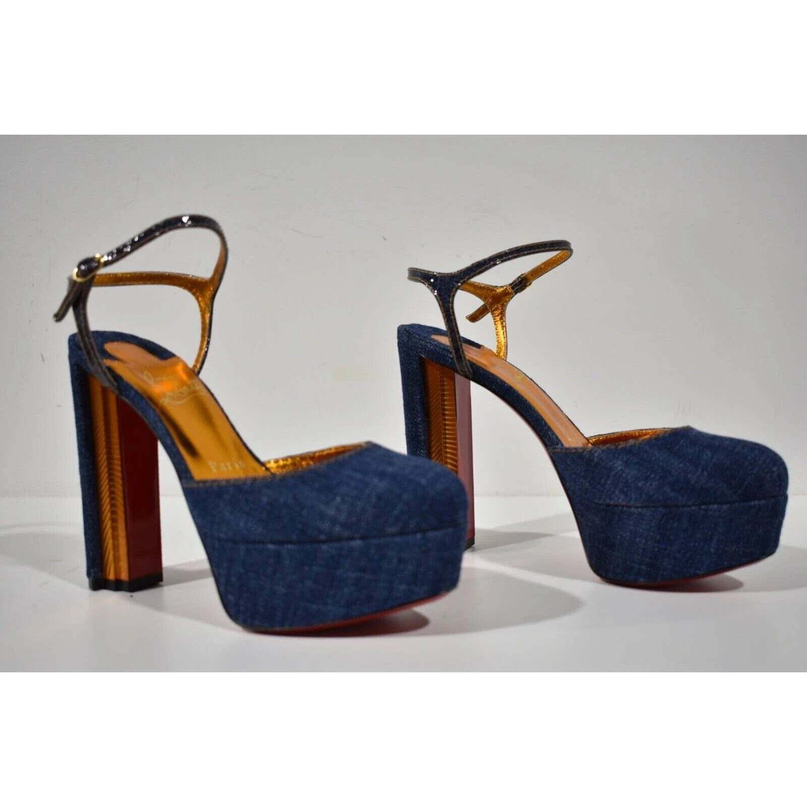Christian Louboutin Coluna Pump 130 Denim Blue Ankle Strap Platform Heel 36.5 Size US 6.5 / IT 36.5 - 4 Thumbnail