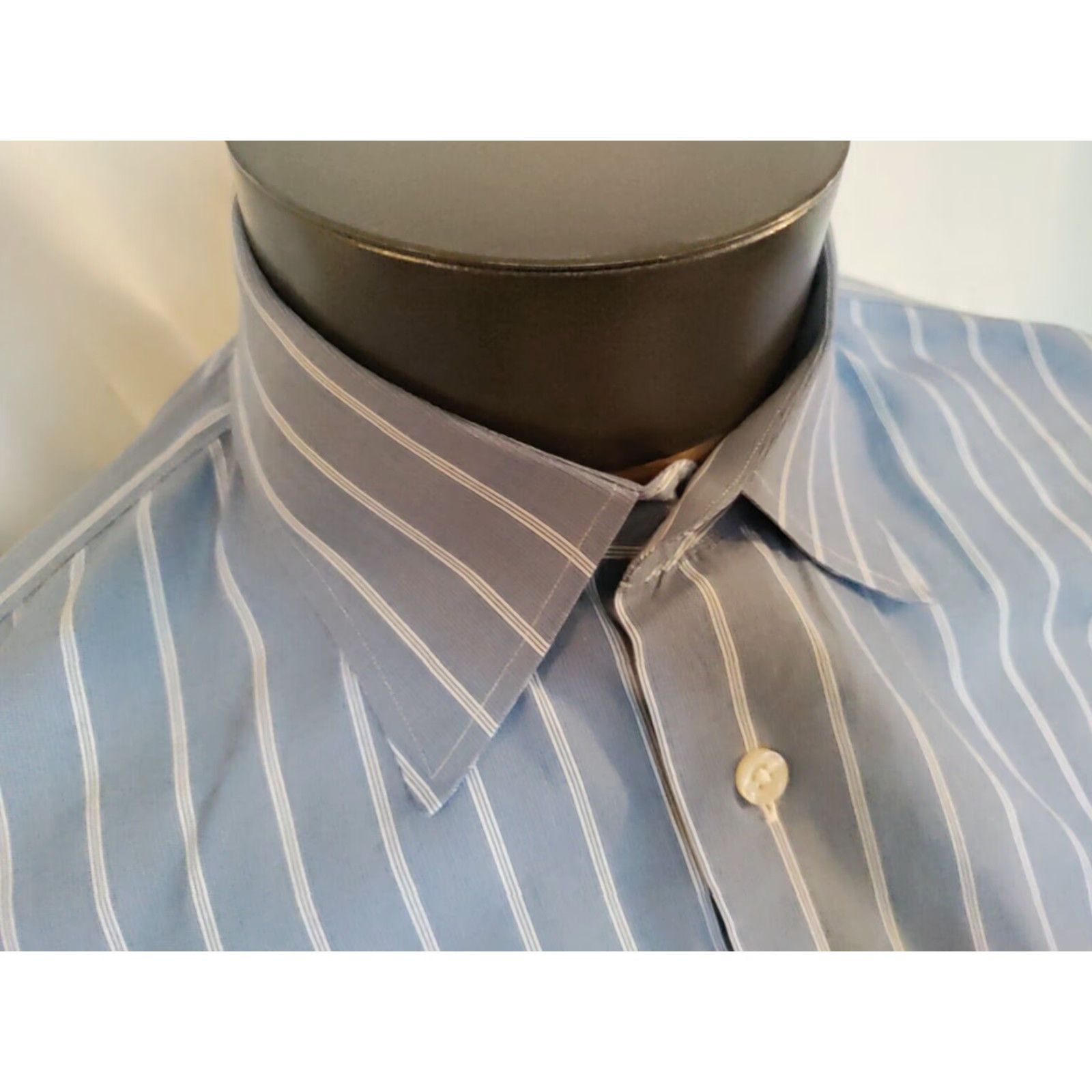 VINTAGE John Nordstrom Blue White Striped Cotton Dress Shirt
