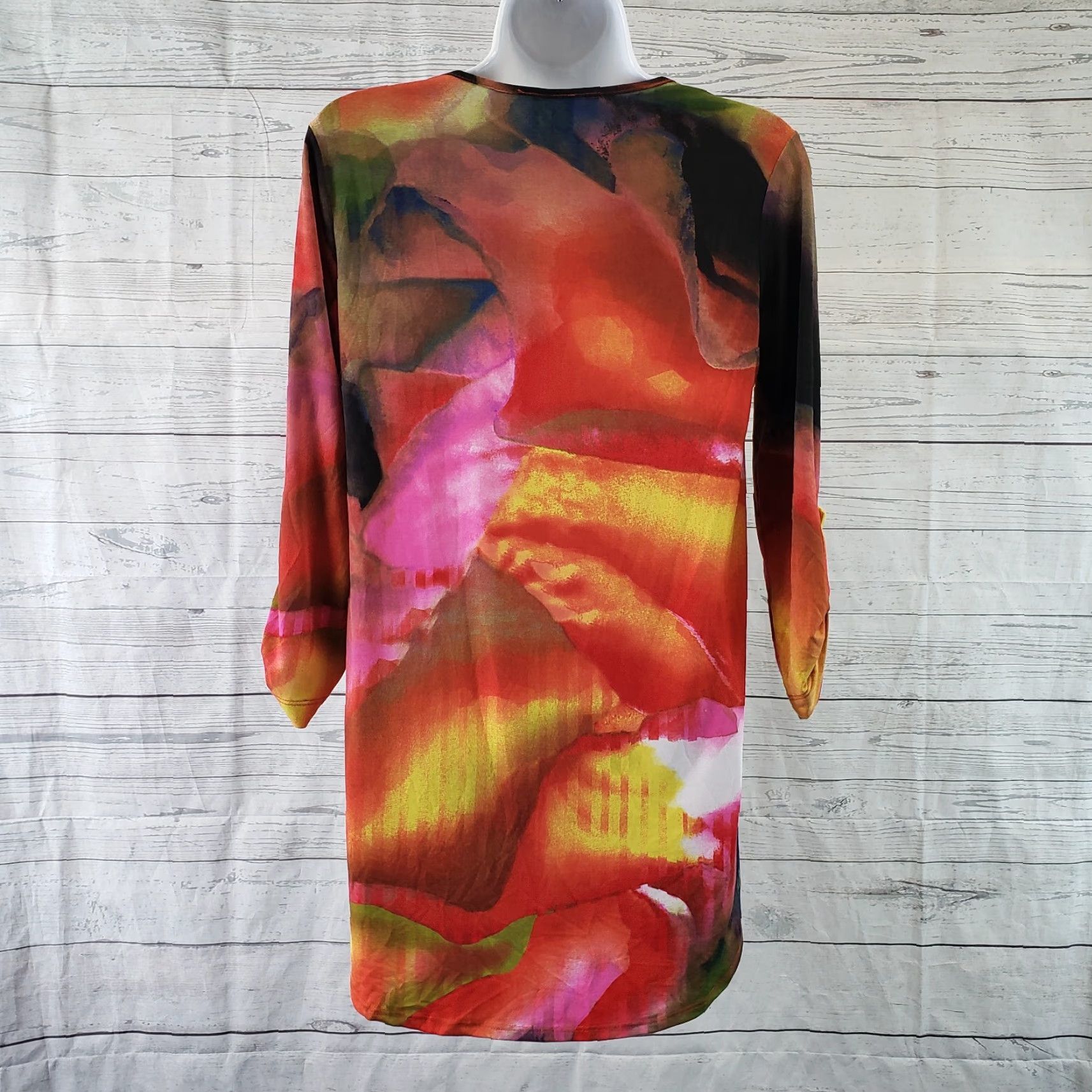Vintage Clara Sun Woo Womens Top XS Red Orange 3/4 Sleeve Blouse Pullover Tunic Polyester Blend Size XS / US 0-2 / IT 36-38 - 4 Thumbnail