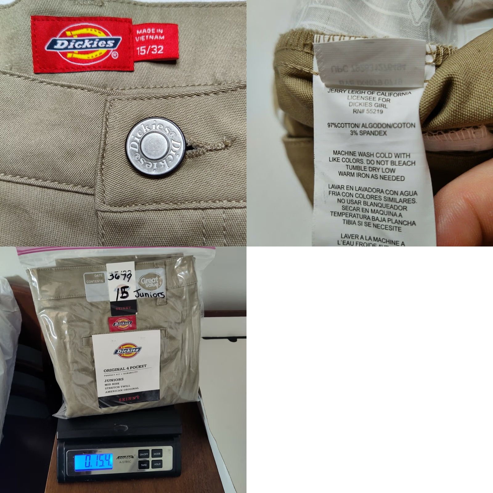 Dickies Dickies Women Junior Size 15 Skinny Mid Rise Stretch Khaki Pants NEW Size 36" / US 14 / IT 50 - 8 Thumbnail