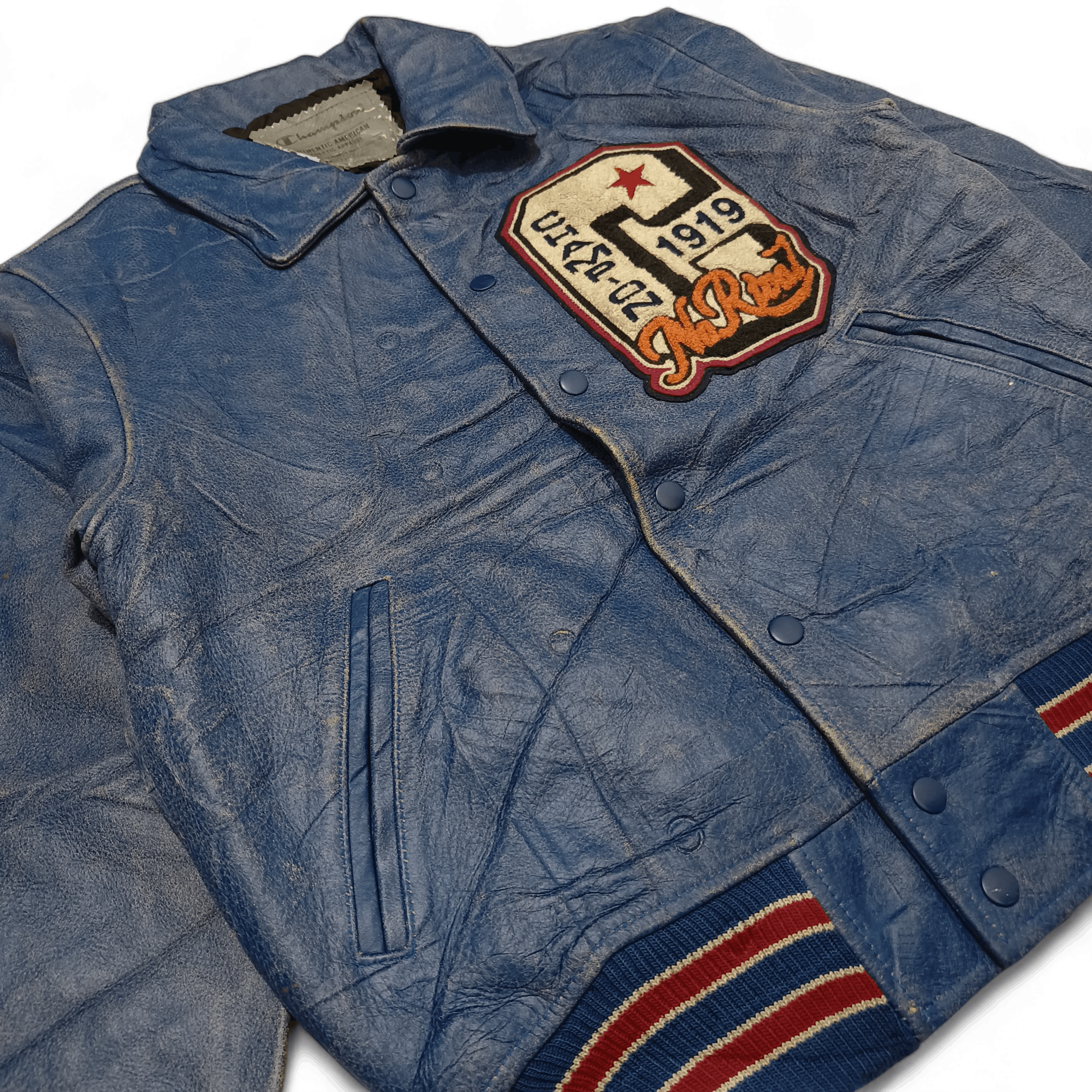 Champion Vintage Champion Varsity Bomber Distressed Leather Jacket Size US M / EU 48-50 / 2 - 6 Thumbnail
