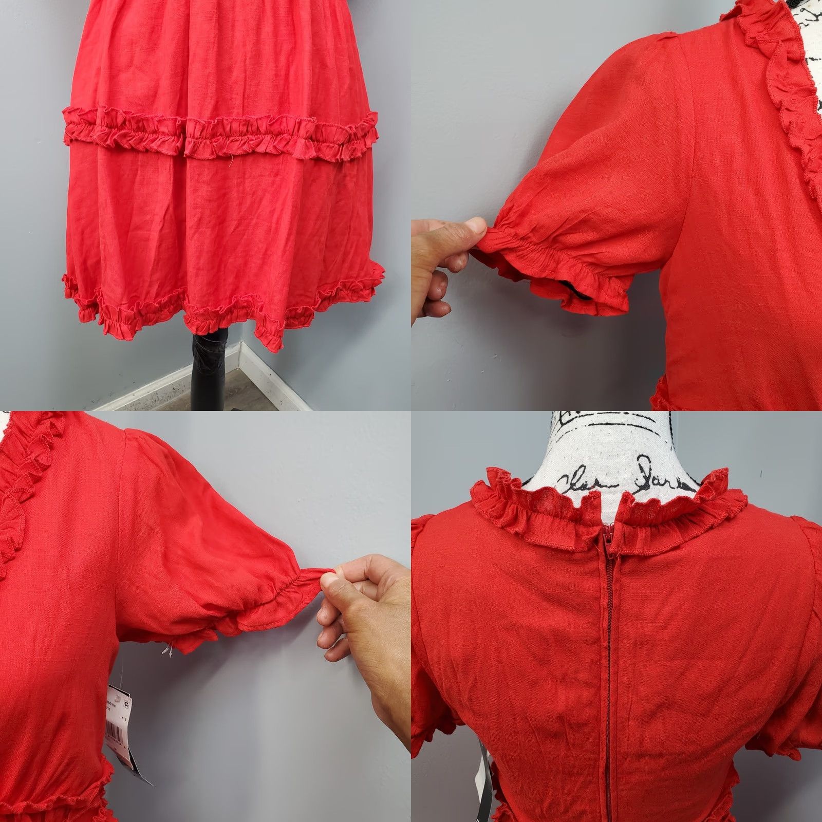 Vintage Trixxi Womens Dress M Red Lined Ruffle Detail Short Sleeve Fit & Flare Casual Party/Cocktail Vintage: No Size 32" / US 10 / IT 46 - 8 Thumbnail