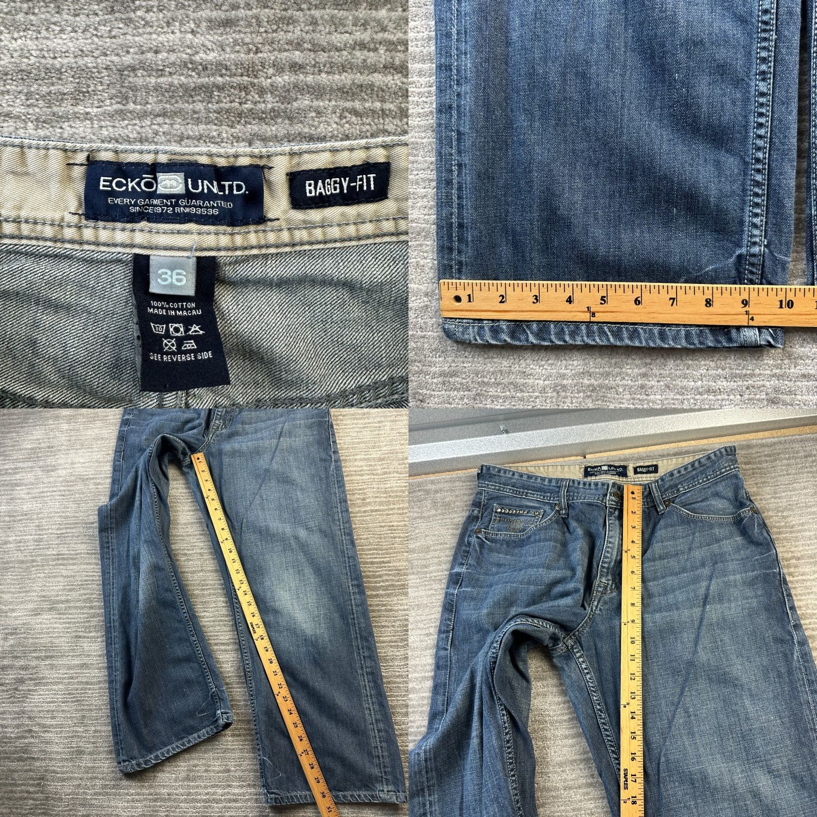 Ecko Unltd. VINTAGE Ecko Unltd Jeans Mens 36x30 Gray Denim Pants Y2K Rhinestones Baggy 10" Jeans Size US 36 / EU 52 - 8 Thumbnail