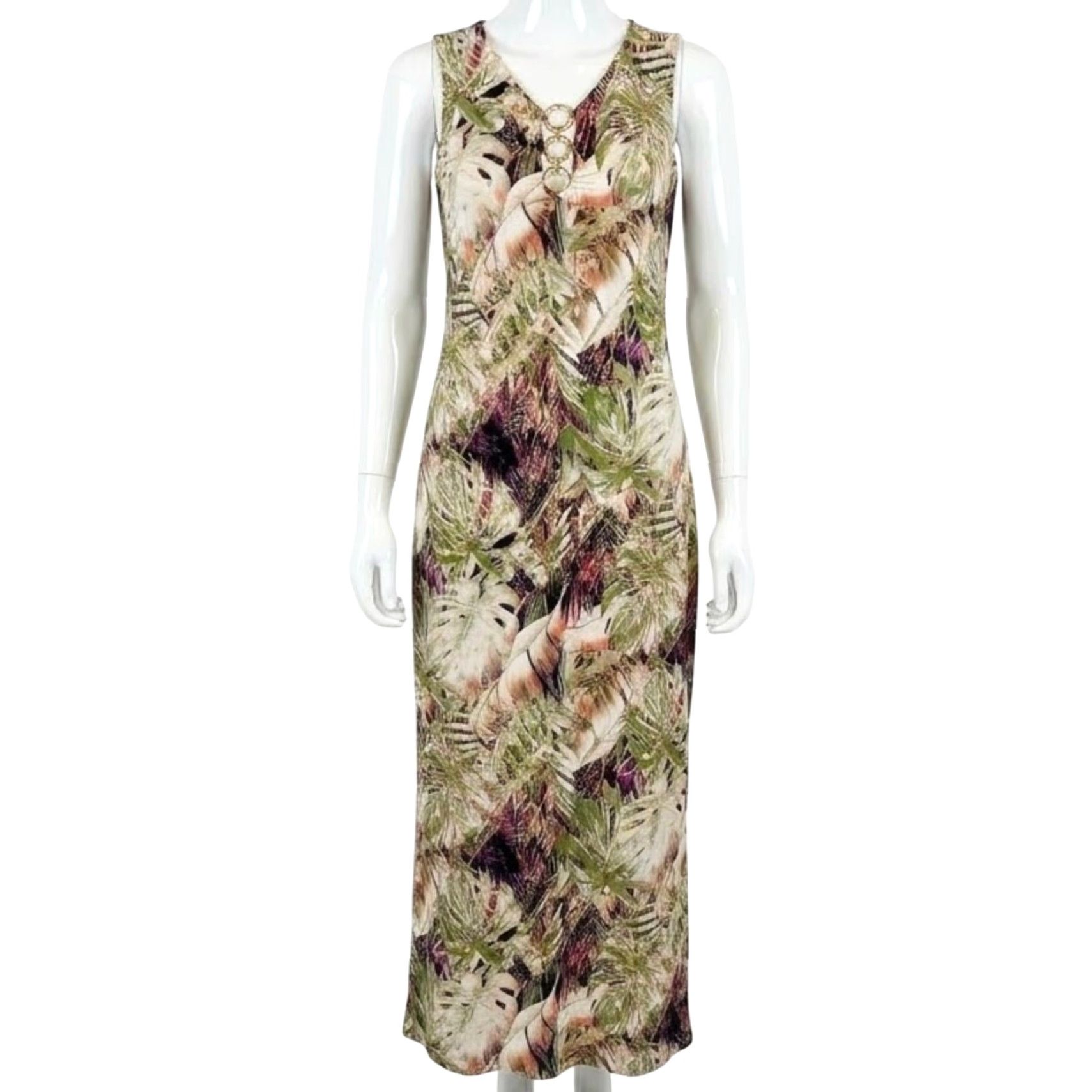 Vintage Chelsea Taylor Maxi Dress S Green Purple Tropical Sleeveless Resort Beach Women Slim Casual Size S / US 4 / IT 40 - 2 Thumbnail