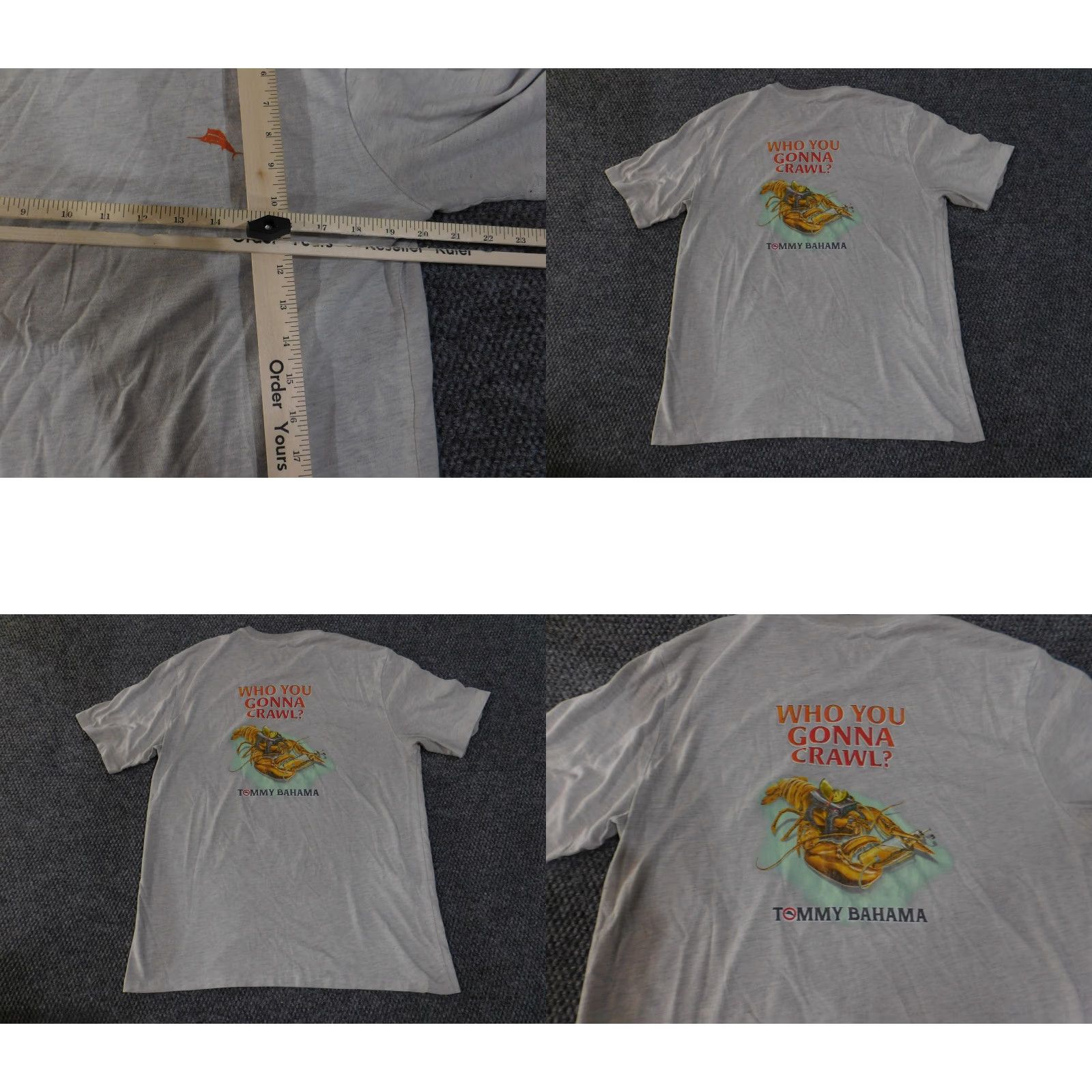 Tommy Bahama VINTAGE Tommy Bahama Shirt Mens Medium Gray Graphic Back Who You Gonna Crawl Lobster Mens T-Shirt Short Sleeve Crew Neck Cotton/Polyester Size US M / EU 48-50 / 2 - 8 Thumbnail