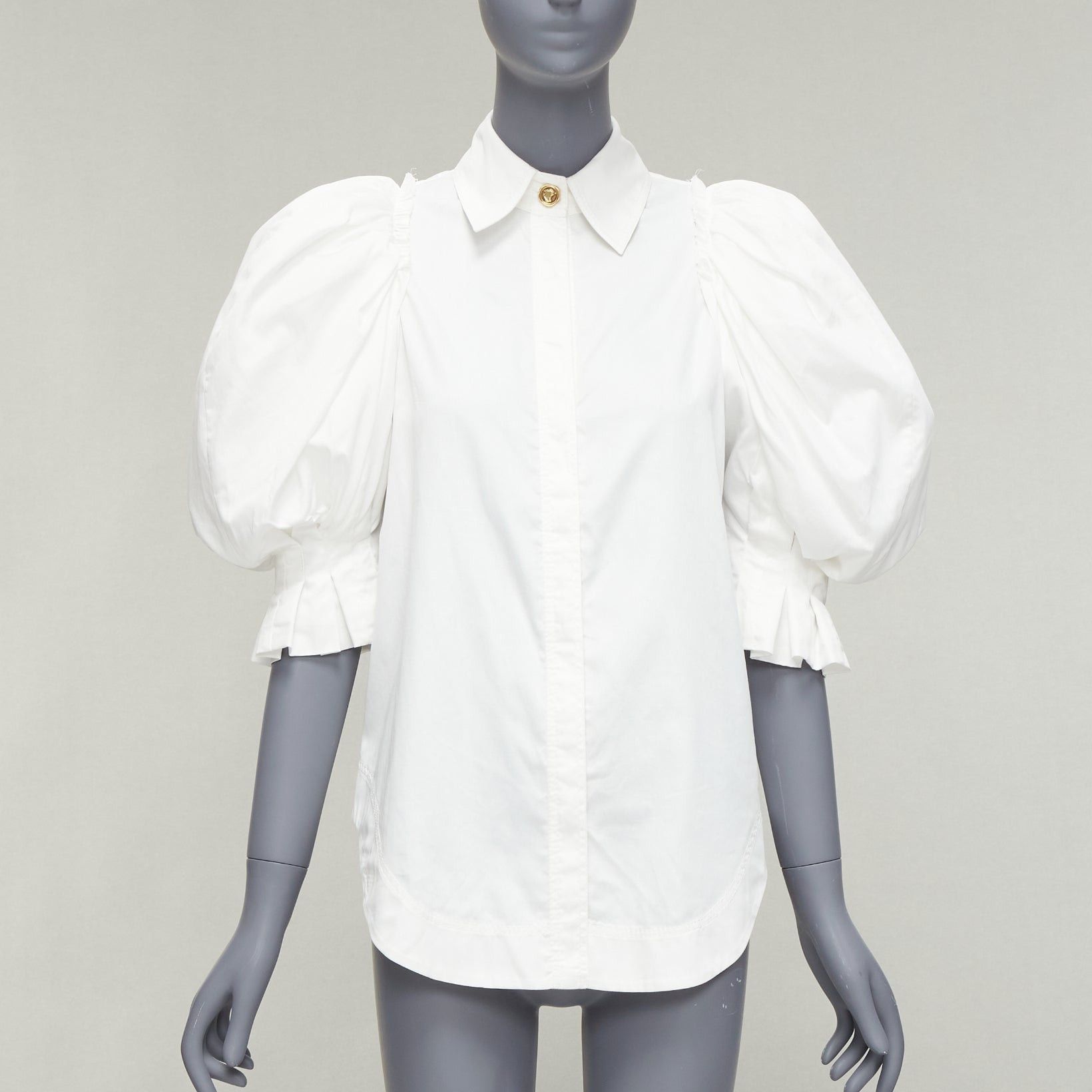 Aje AJE white cotton puff shoulder gold button rounded hem shirt AU6 XS Size XS / US 0-2 / IT 36-38 - 1 Thumbnail