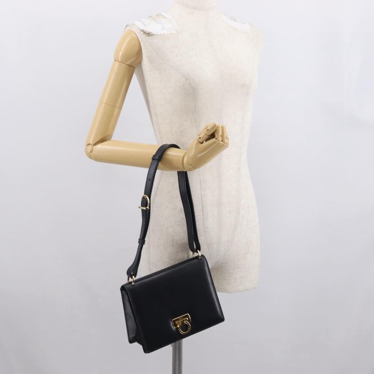 Salvatore Ferragamo Gancini Shoulder Bag Leather Navy Gold A