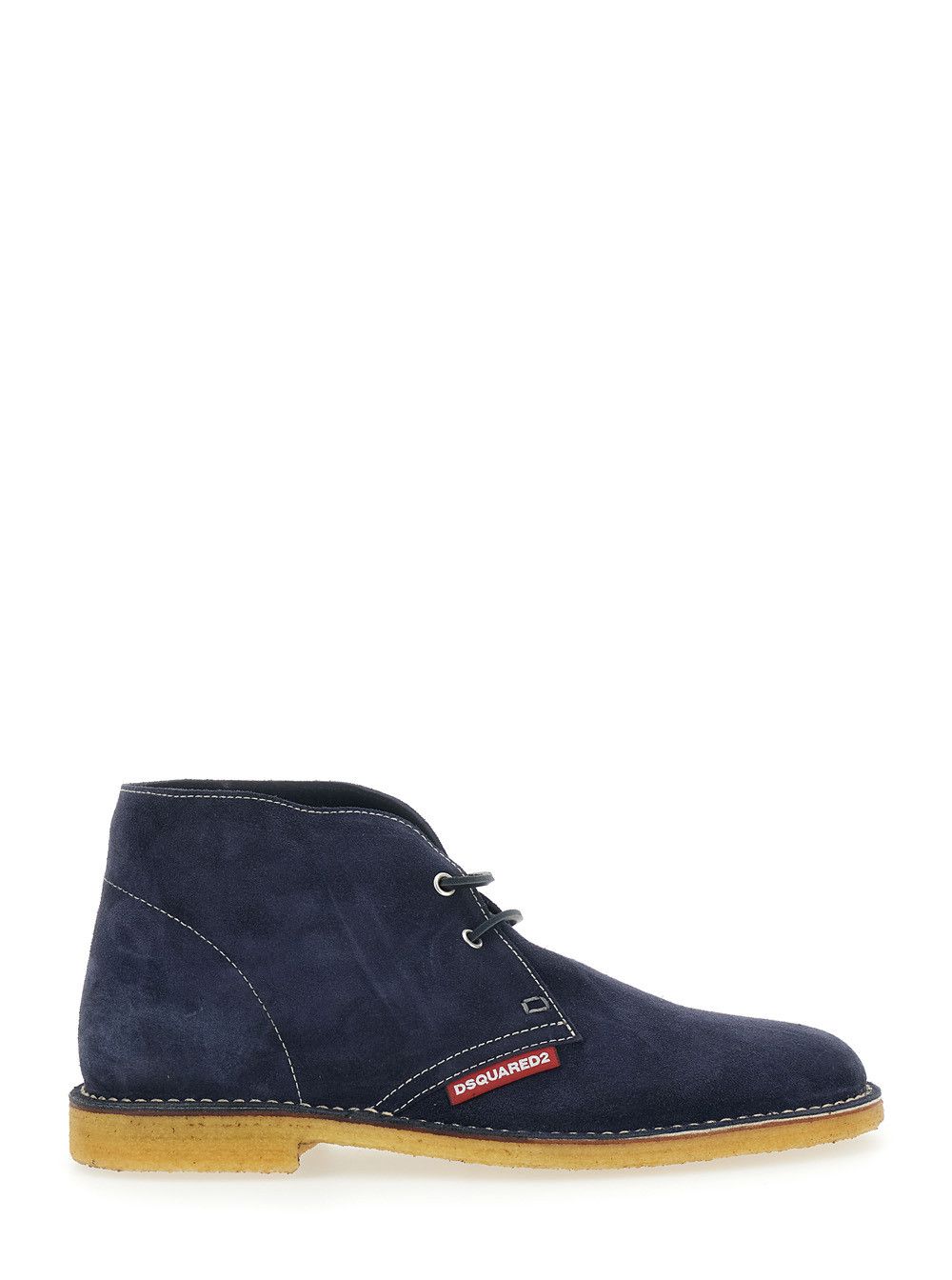 Blue Oxford Shoes with Logo Patch on the Side and Contrasting Stitching in Suede Man