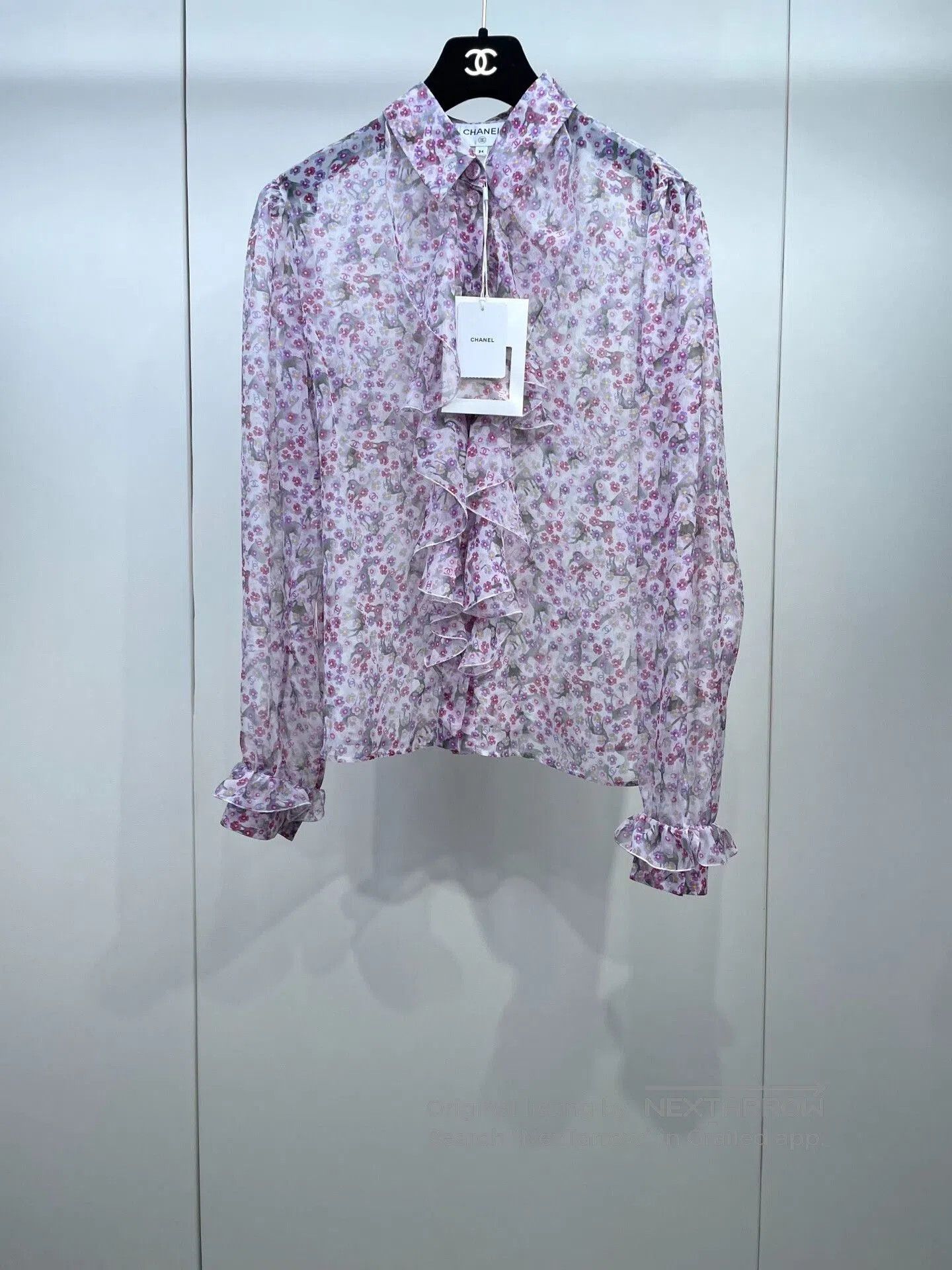 Chanel Chanel 25P Floral Ruffled Silk Shirt. Size XXS / US 00 / IT 34 - 1 Thumbnail