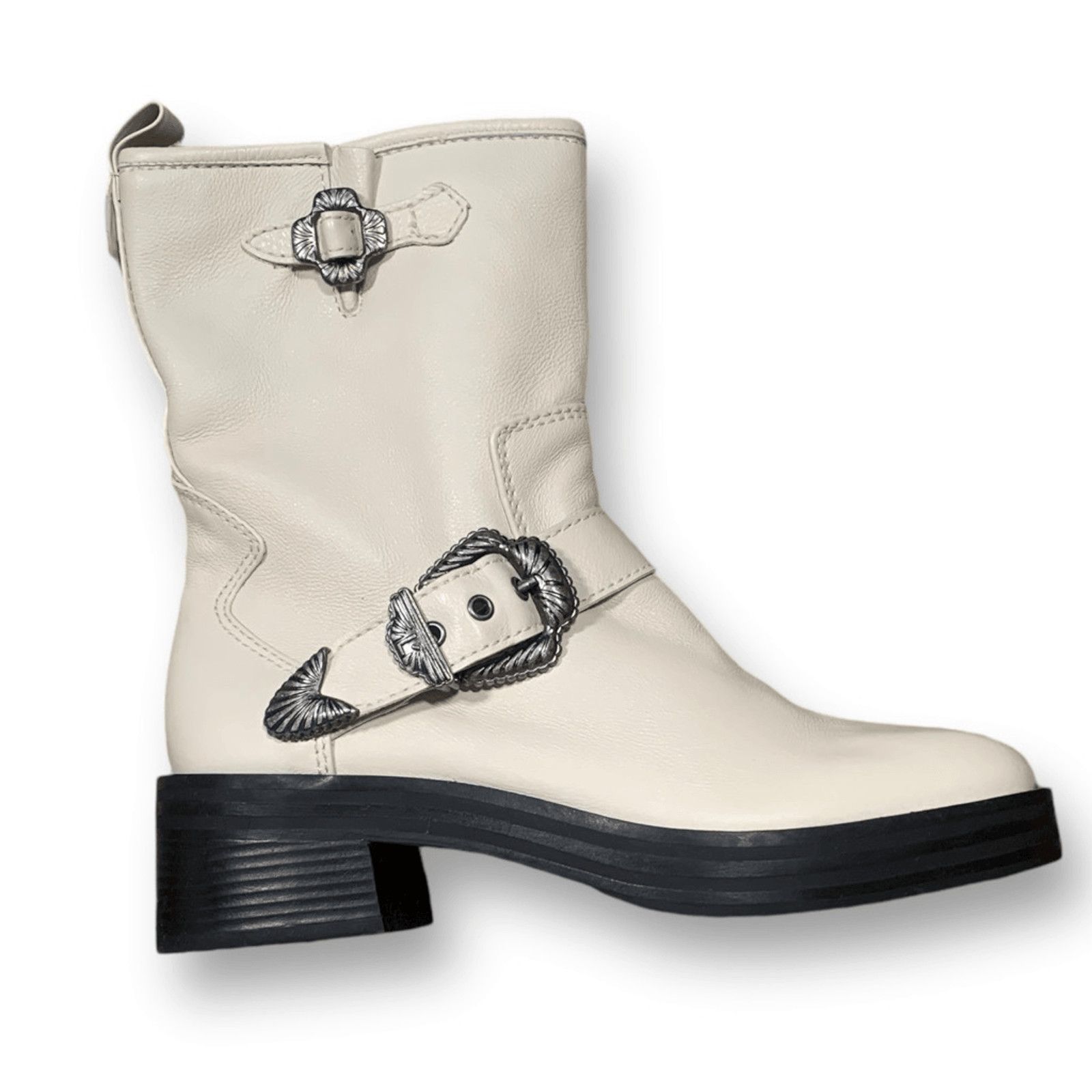 Larroude Larroude Hardy Moto Boot Cream Leather Western Buckle Ankle Size US 8.5 / IT 38.5 - 2 Thumbnail