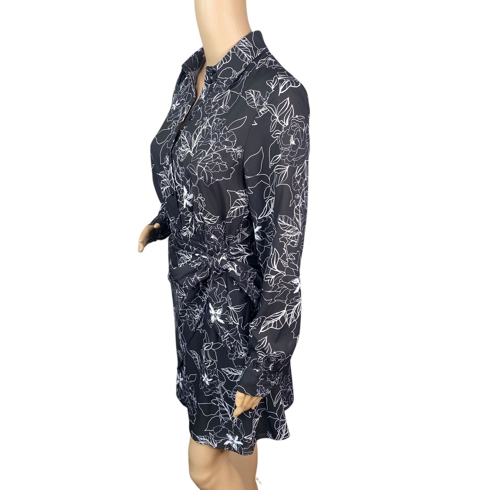 Parker Parker Gianna Black White Floral Wrap Mini Shirt Dress SZ S Size S / US 4 / IT 40 - 5 Thumbnail