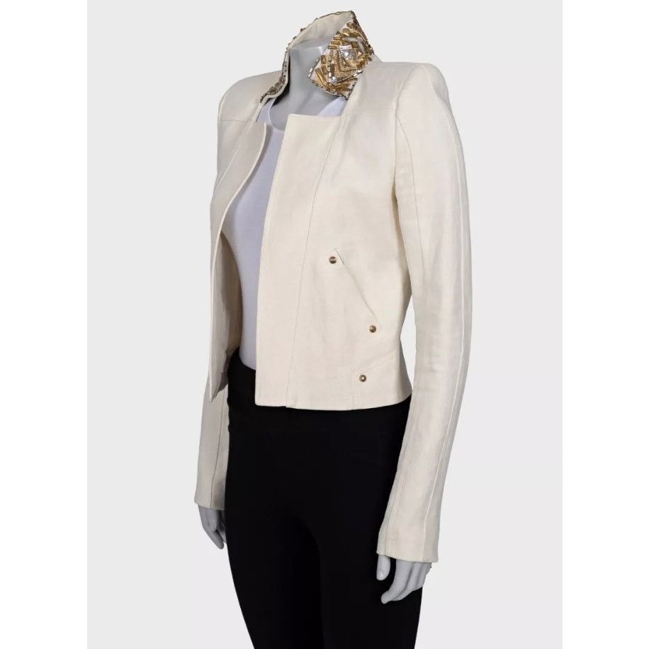 Balmain Balmain White Linen Crystal Trim Jacket - Size M (FR38) Size M / US 6-8 / IT 42-44 - 2 Thumbnail