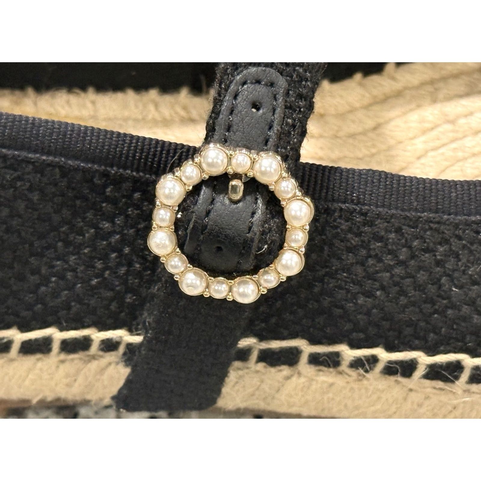 J.Crew NWOB J.CREW Mary Jane ESPADRILLES Flat SHOE Black 5 Womens Linen Buckle Pearl Strap Women's Mary Jane Shoes Size US 5 / IT 35 - 6 Thumbnail