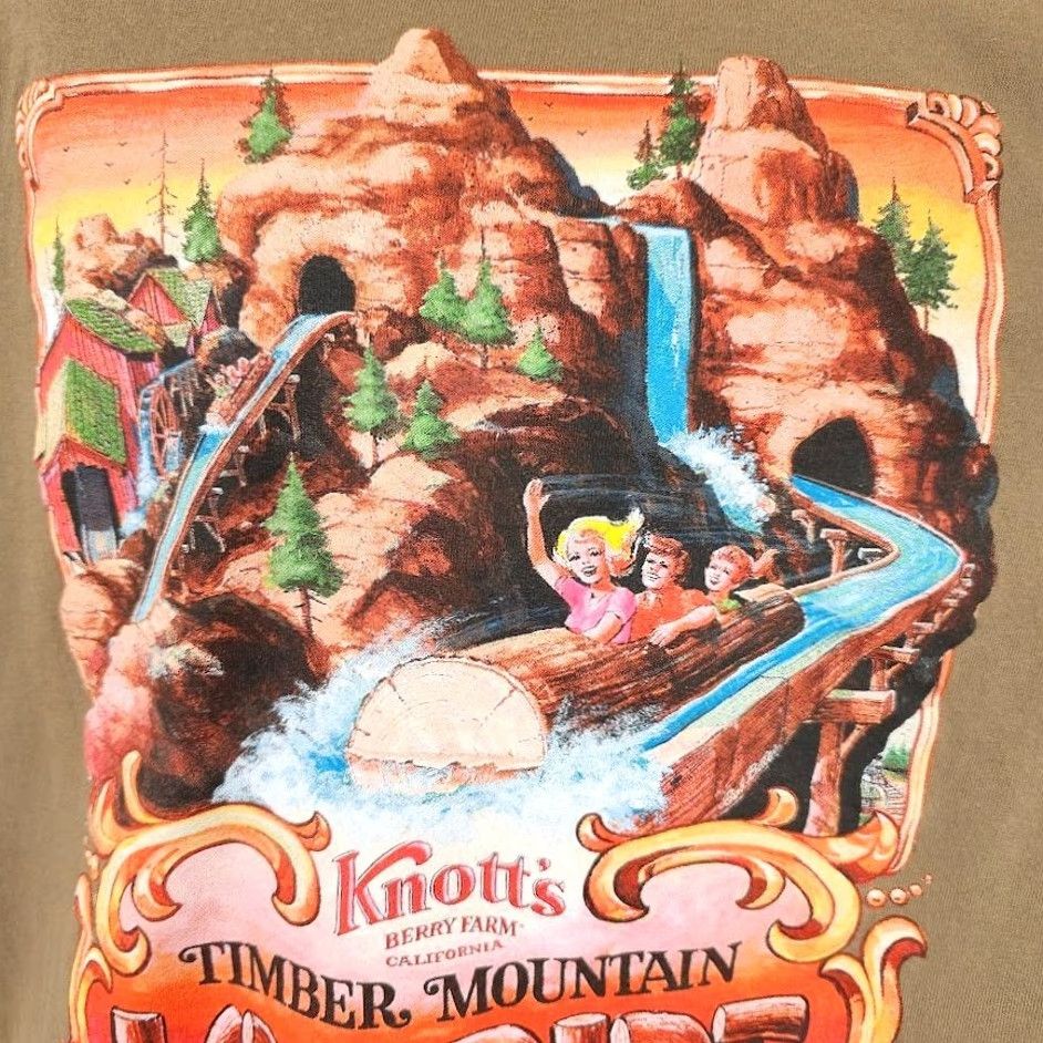 Vintage Knotts Berry Farm T Shirt Mens Large Brown Timber Mountain Log Ride Crew Neck Cotton Short Sleeve Size US L / EU 52-54 / 3 - 3 Thumbnail