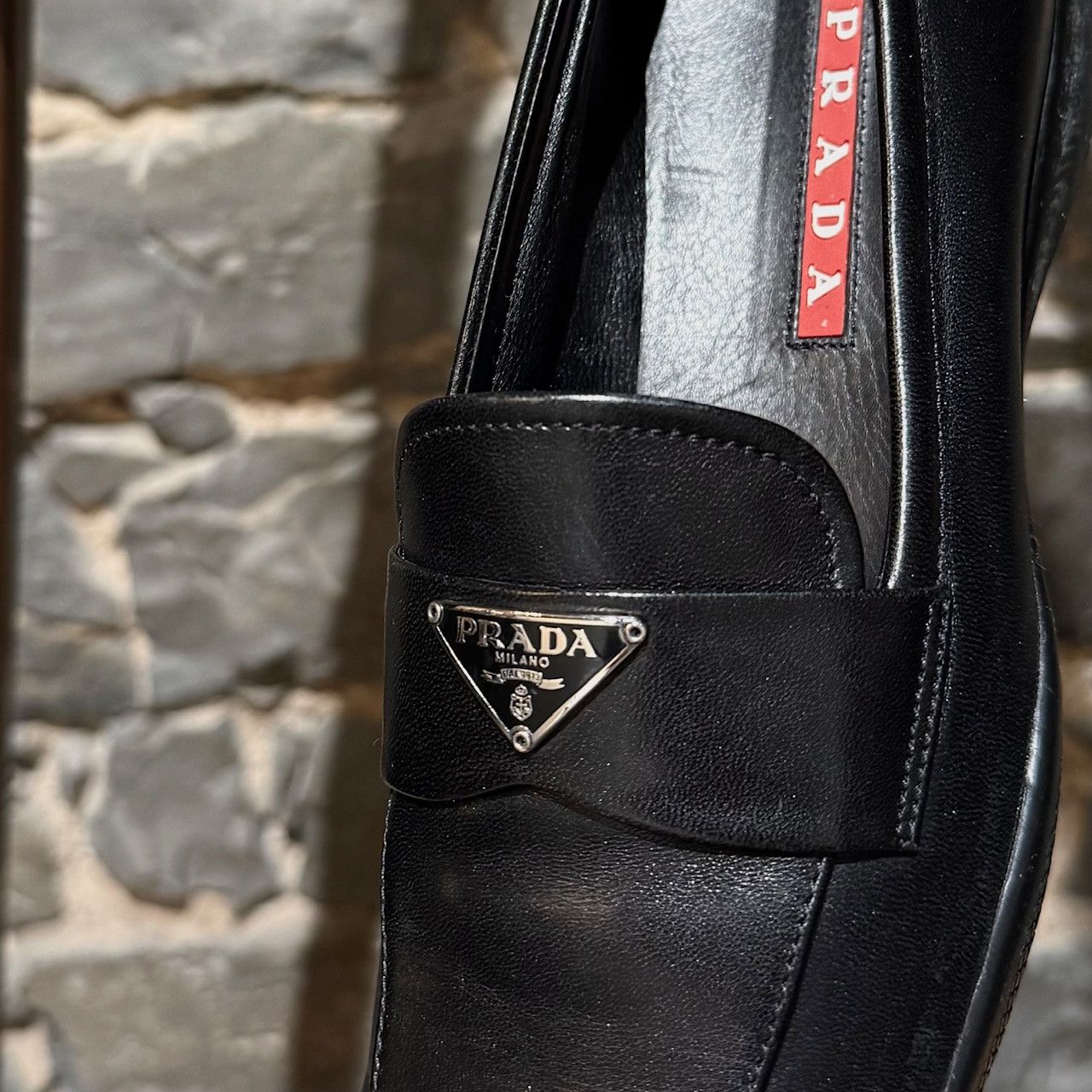 Prada Prada Linea Rossa Black Leather Triangle Emblem Loafers Size US 8 / IT 38 - 5 Thumbnail