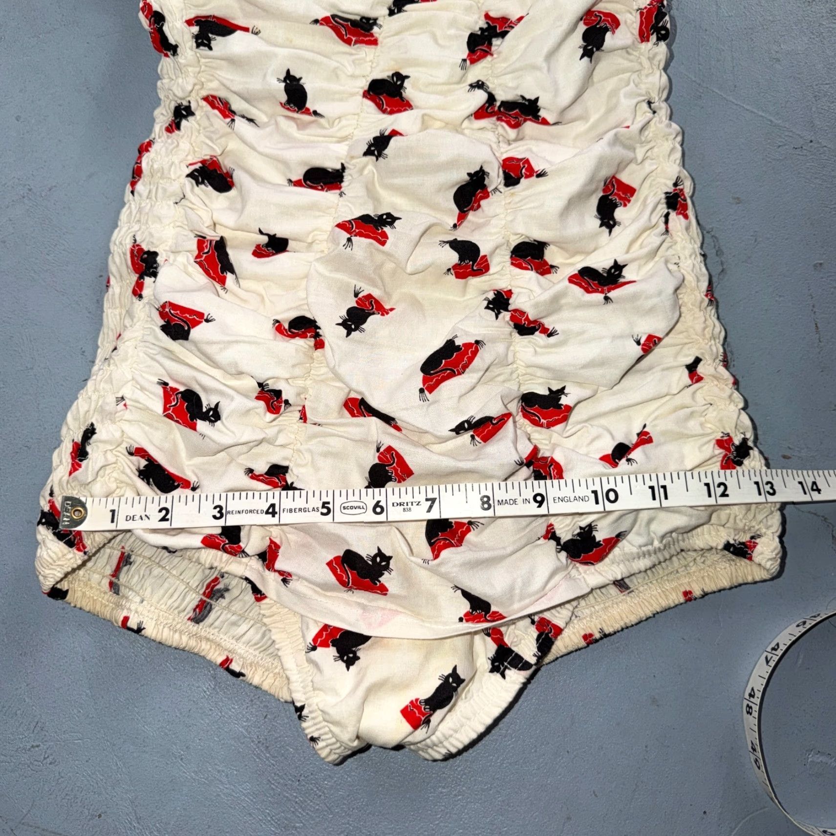 Catalina VTG Catalina Swimsuit S White 1950s Hollywood Swim Wear Black Cats Rockabilly Size S / US 4 / IT 40 - 6 Thumbnail