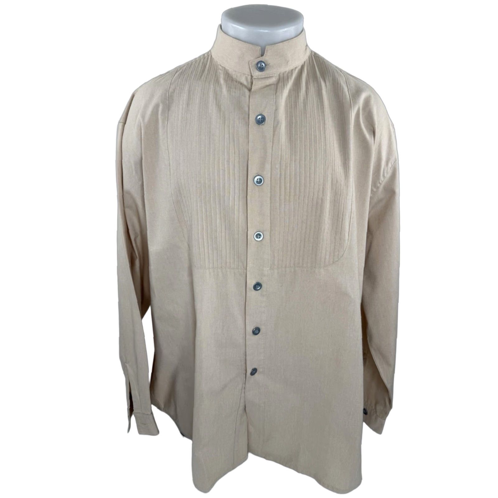 Vintage KING RANCH - Western Shirt - XL - Beige - Collarless Ruffle Bib - Button-Up - Long Sleeve - Men Size US XL / EU 56 / 4 - 1 Thumbnail