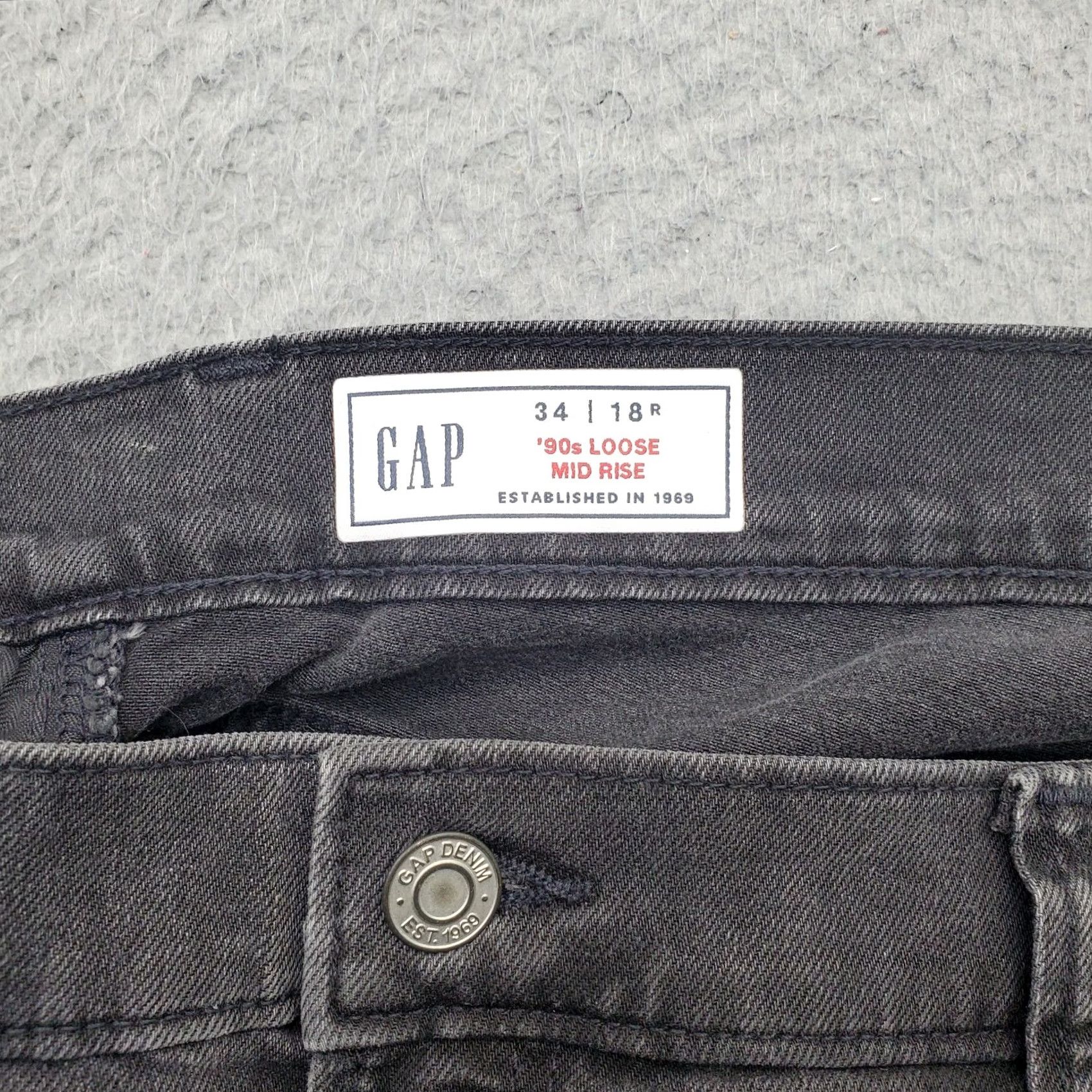 Gap Gap Jeans Womens 18R Black Denim Stretch '90s Loose Fit Boho Mid-Rise Wide Leg Jeans Women 18 Regular Black Wide-Leg 90s Size 40" / US 18 - 7 Thumbnail