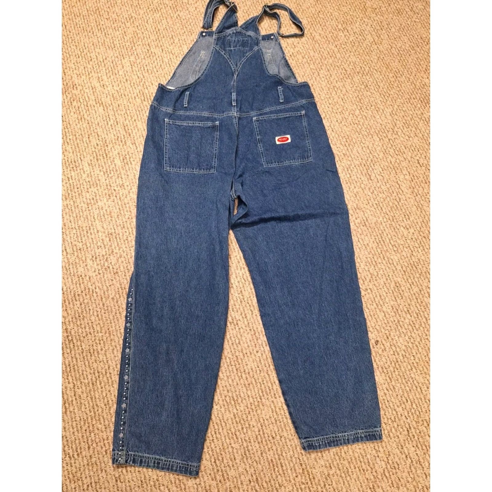 Denime VINTAGE Revolt Denim Overalls One-Piece Women 18 Blue 90s Floral Striped Sleeveless Workwear Size 40" / US 18 - 3 Thumbnail
