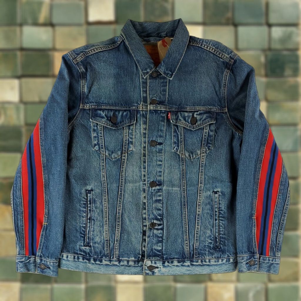 Levi's Levi's Jacket Type III Trucker Blue Red Striped Bolt Long Sleeve Mens XL NWT Size US XL / EU 56 / 4 - 1 Thumbnail