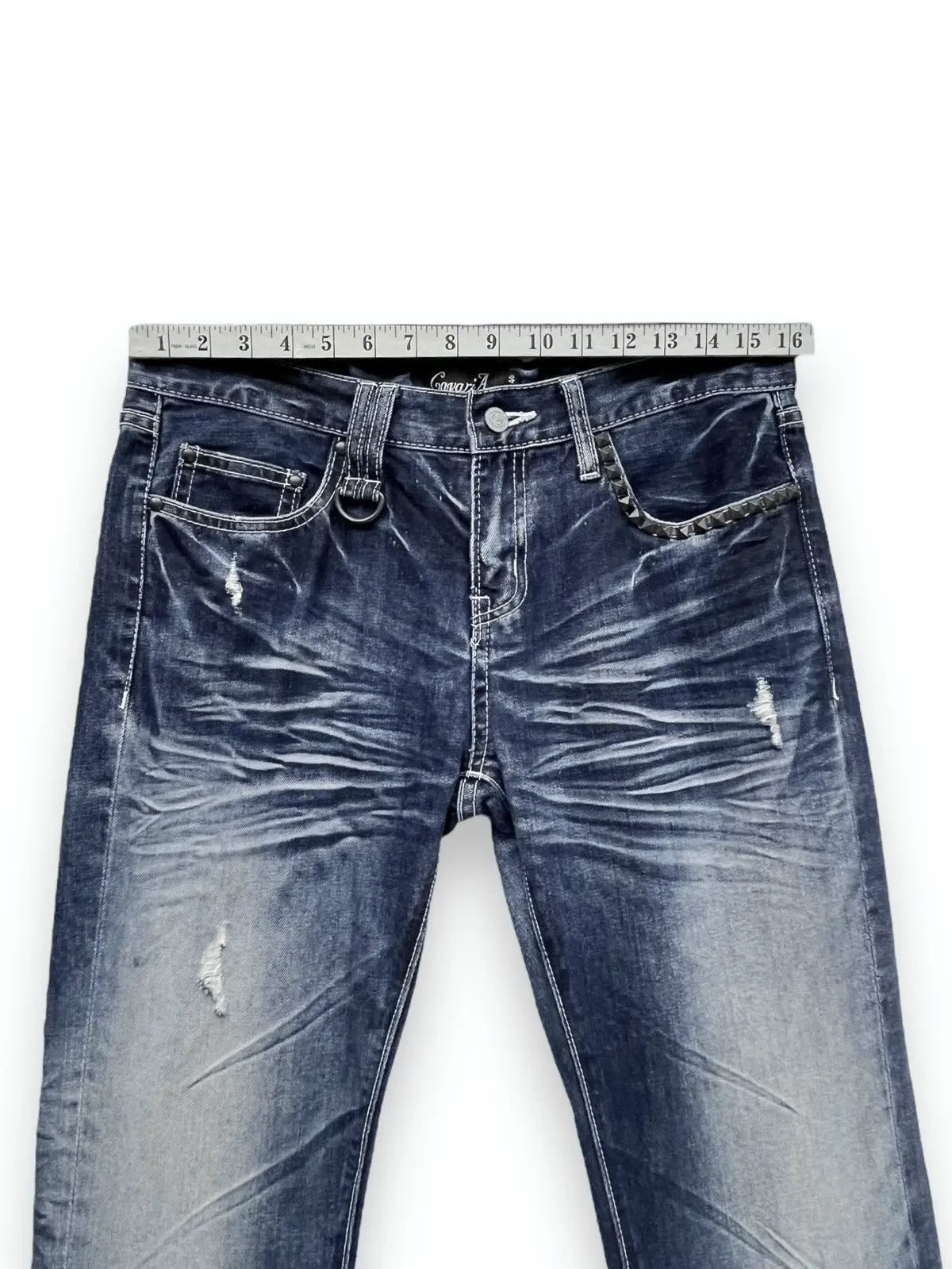 Blue Blue Japan FLARE🔥Vintage CAVARIA PUNK Studded Distressed Blue Denim Size US 32 / EU 48 - 14 Thumbnail