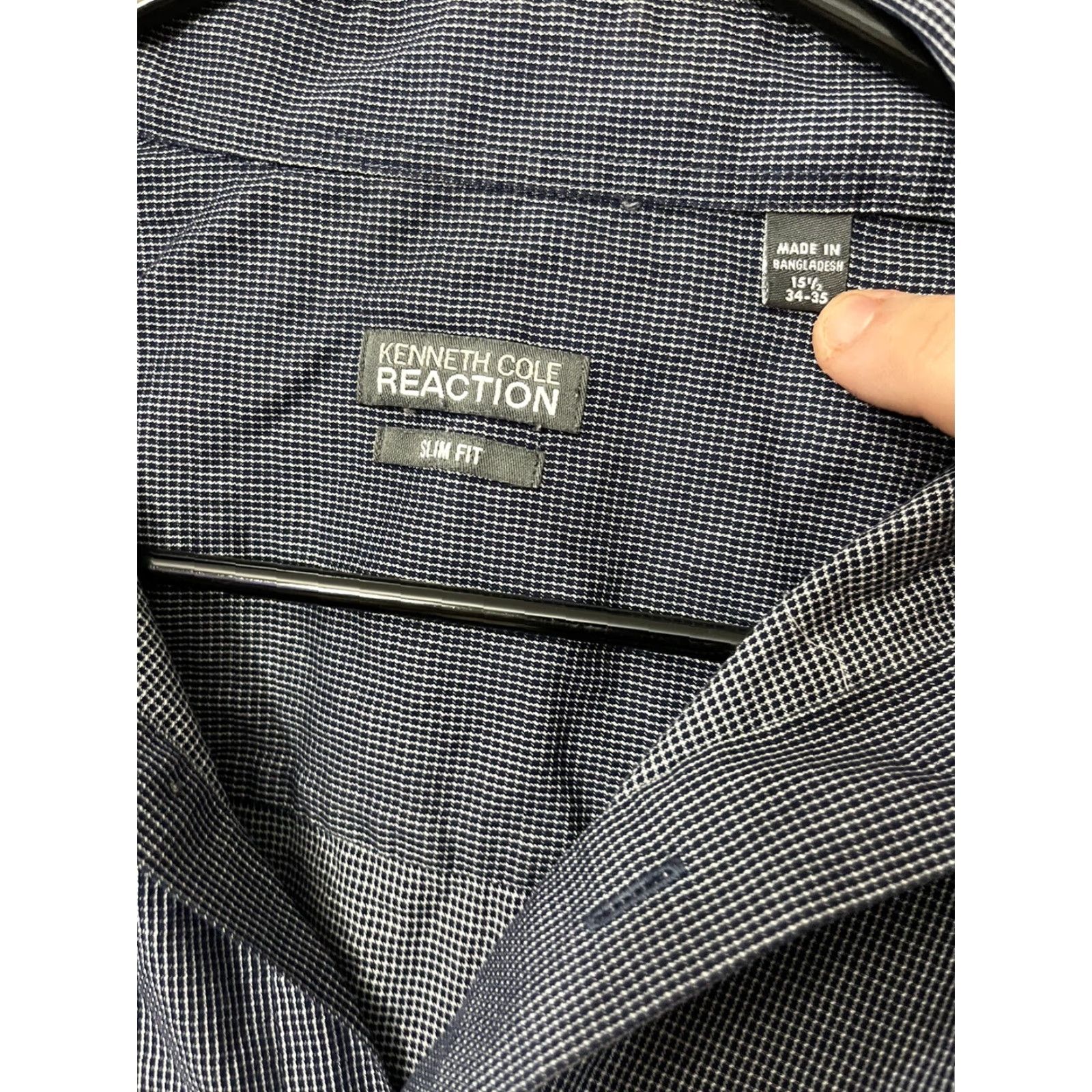 Kenneth Cole Kenneth Cole Reaction Dress Shirt Men’s 15.5 34-35 Long Sleeve Blue Check Gingham Button-Up Size 40R - 3 Thumbnail