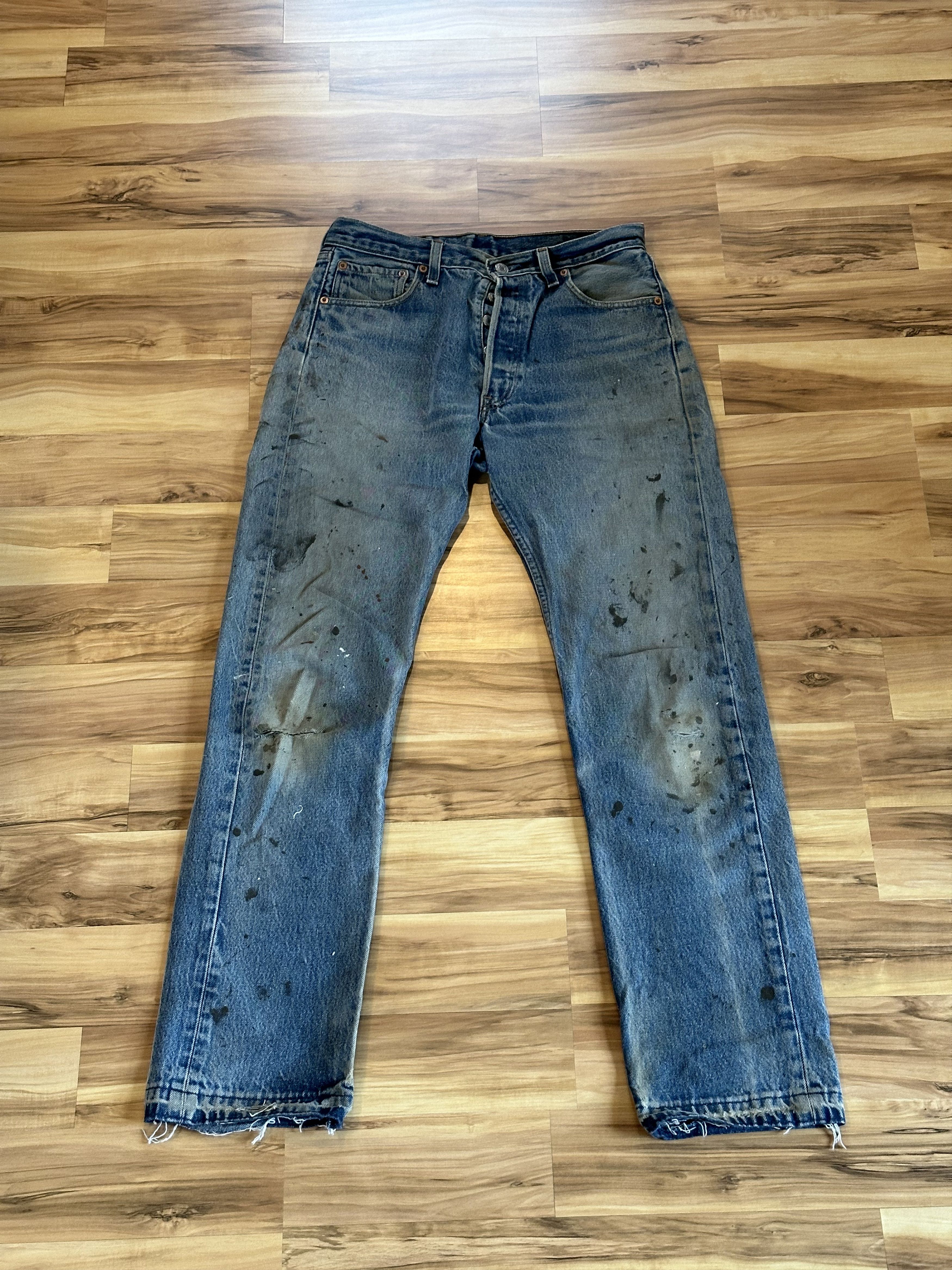 image of Levis Vintage Levi's 501Xx Paint-Splatter Released Hem in Blue, Men's (Size 30)