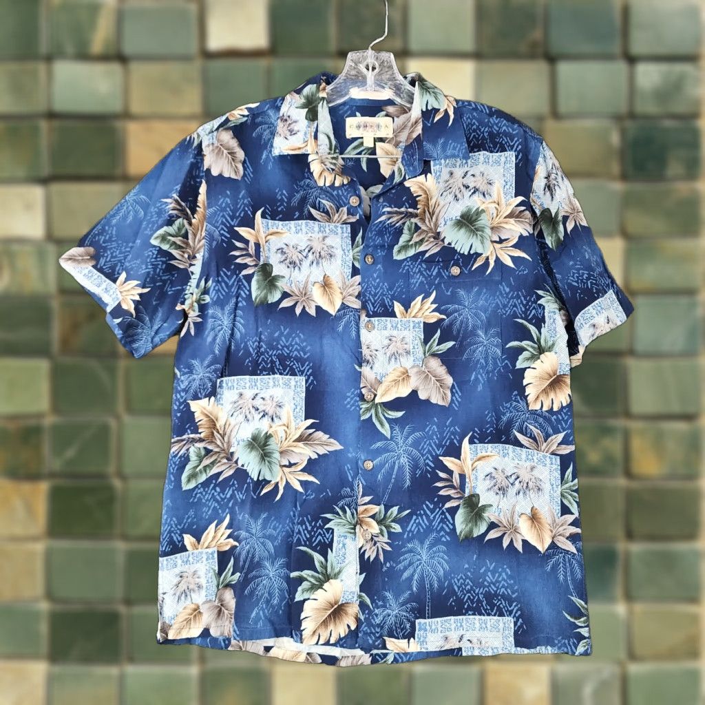 Vintage CAMPiA MODA Hawaiian Floral Button-Up Shirt Mens Short Sleeve Blue Rayon Size M Size US 31 - 1 Thumbnail