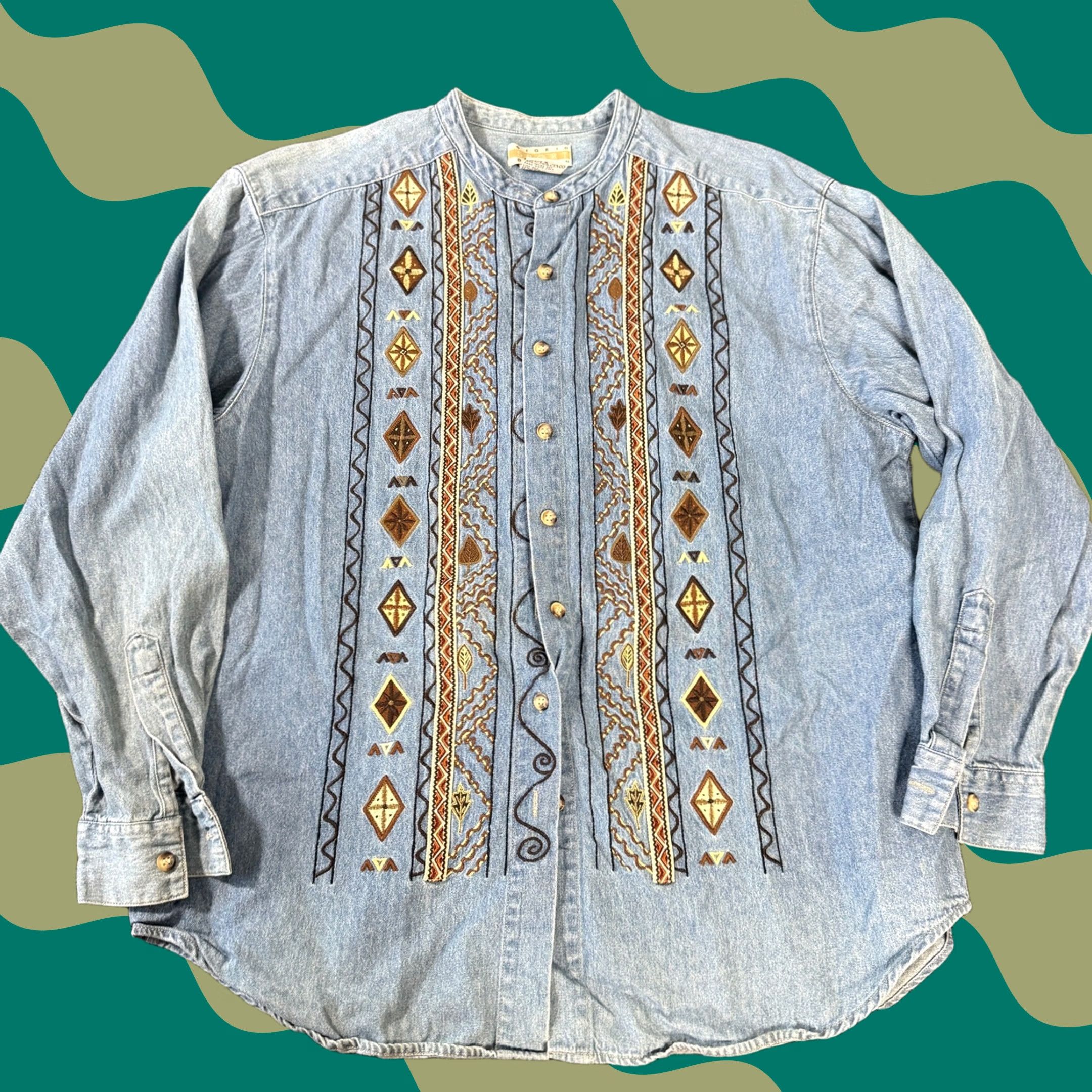 Vintage VINTAGE Embroidered Western Brown Denim Longsleeve Button up Women's Medium Blouse Shirt Size M / US 6-8 / IT 42-44 - 1 Thumbnail