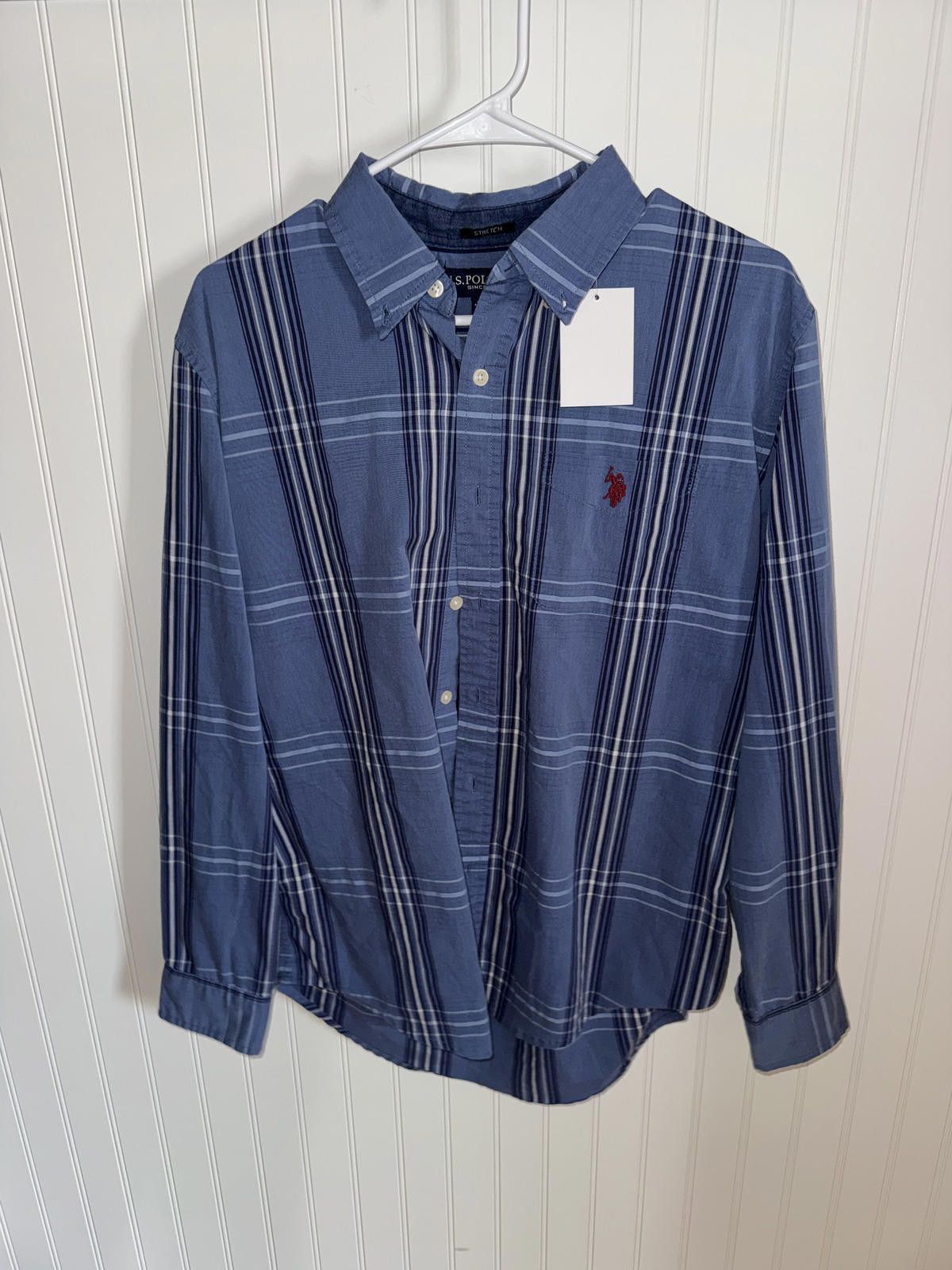 U.S. Polo Assn. U.S. Polo Assn. Men's Stretch Blue Plaid Button-Up Shirt, M Size US M / EU 48-50 / 2 - 1 Thumbnail
