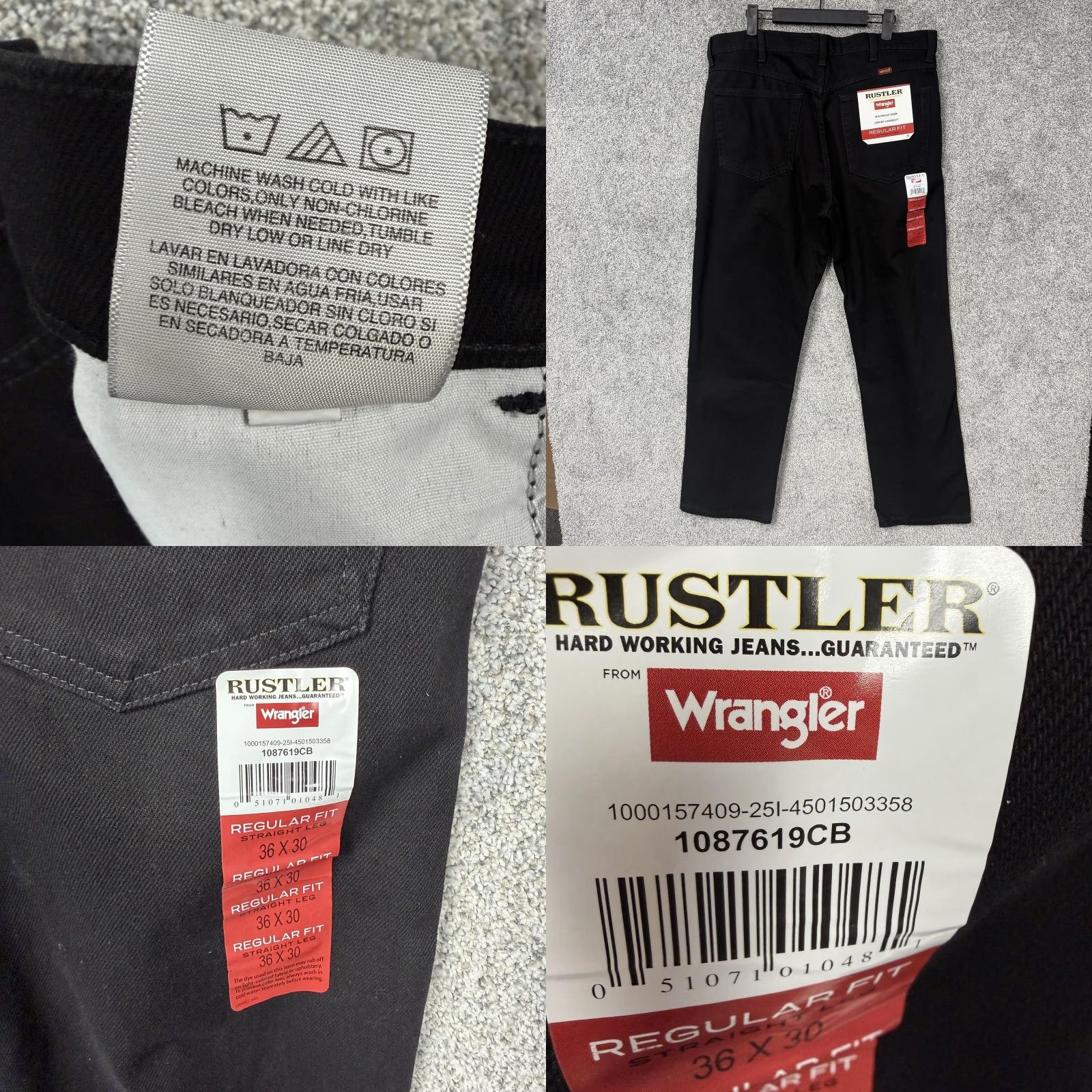 Wrangler Rustler Wrangler Jeans Men 36x29.5 Black Regular Fit Straight Denim Workwear Size US 36 / EU 52 - 8 Thumbnail